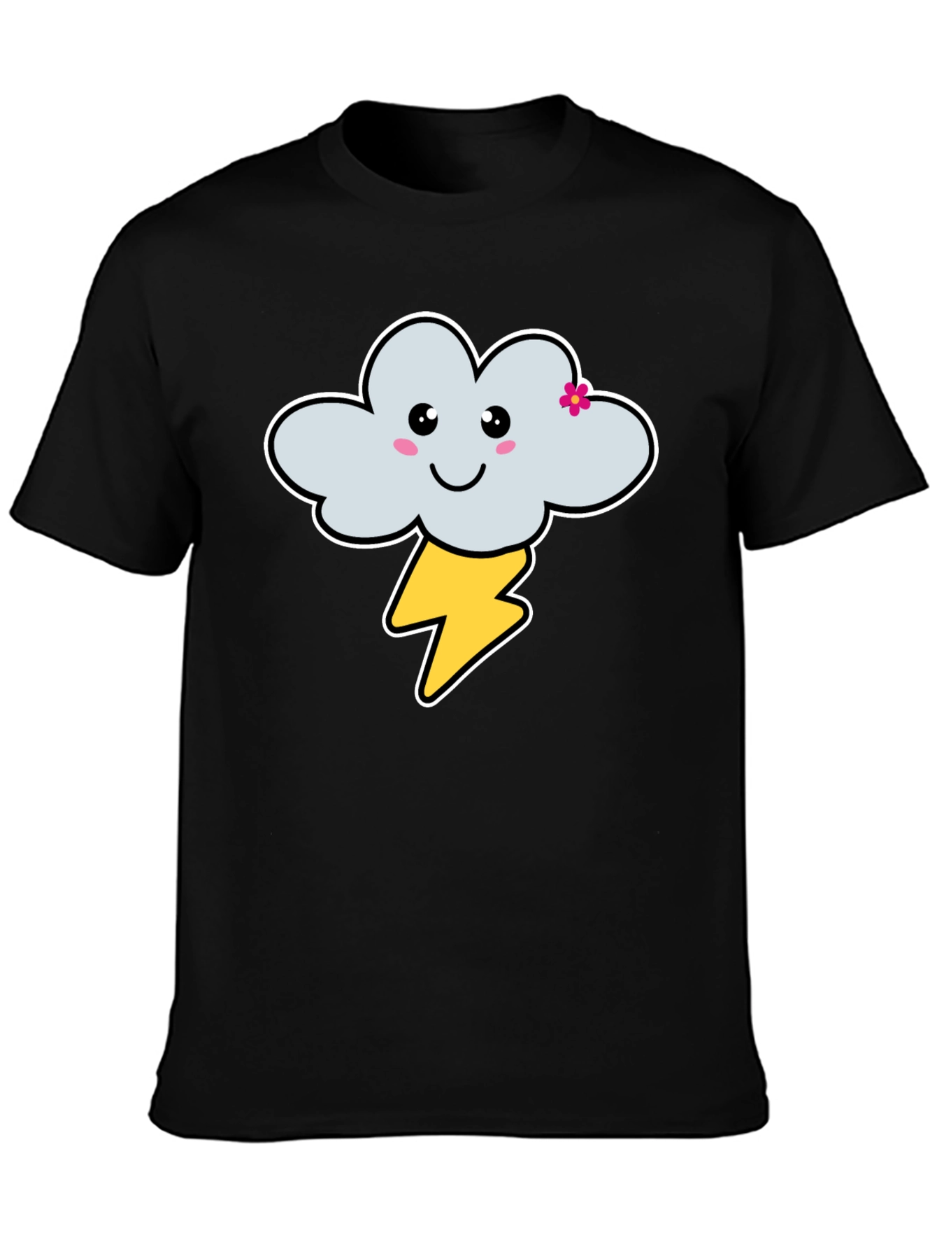 Black Cute Cloud & Lightning Bolt Graphic T-Shirt - Unisex view 3
