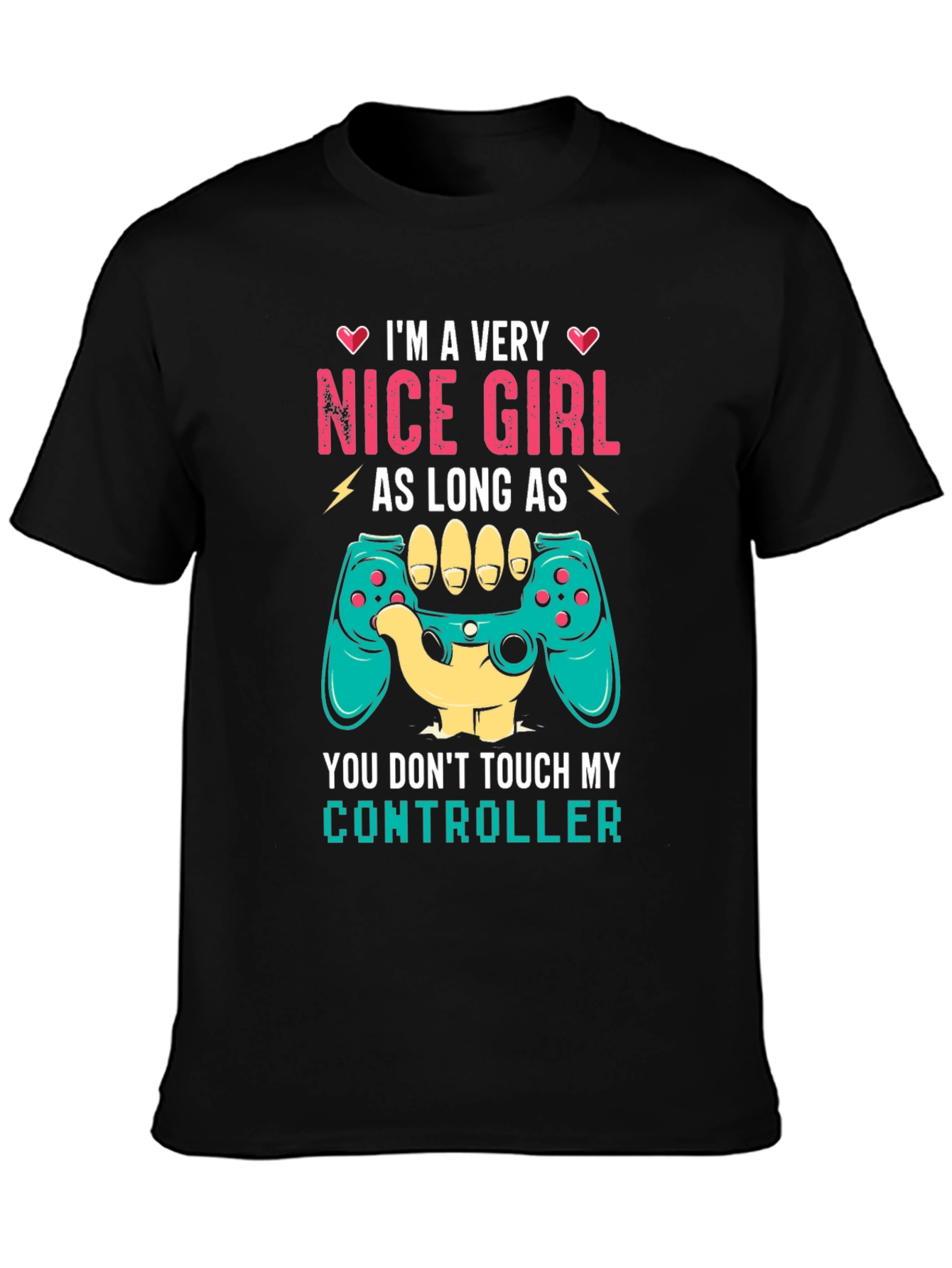 Black Nice Girl Controller T-Shirt Funny Gamer Tee view 3