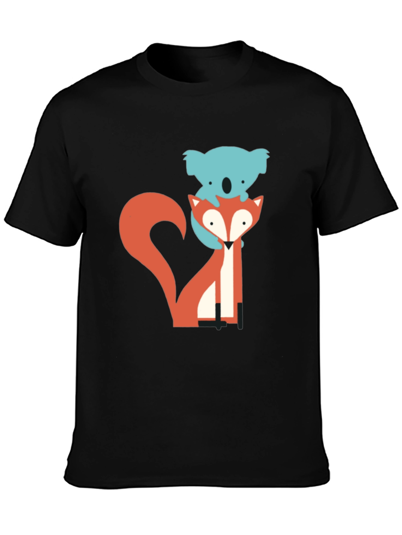 Black Koala Riding Fox Graphic Tee - Black Cotton T-Shirt view 3