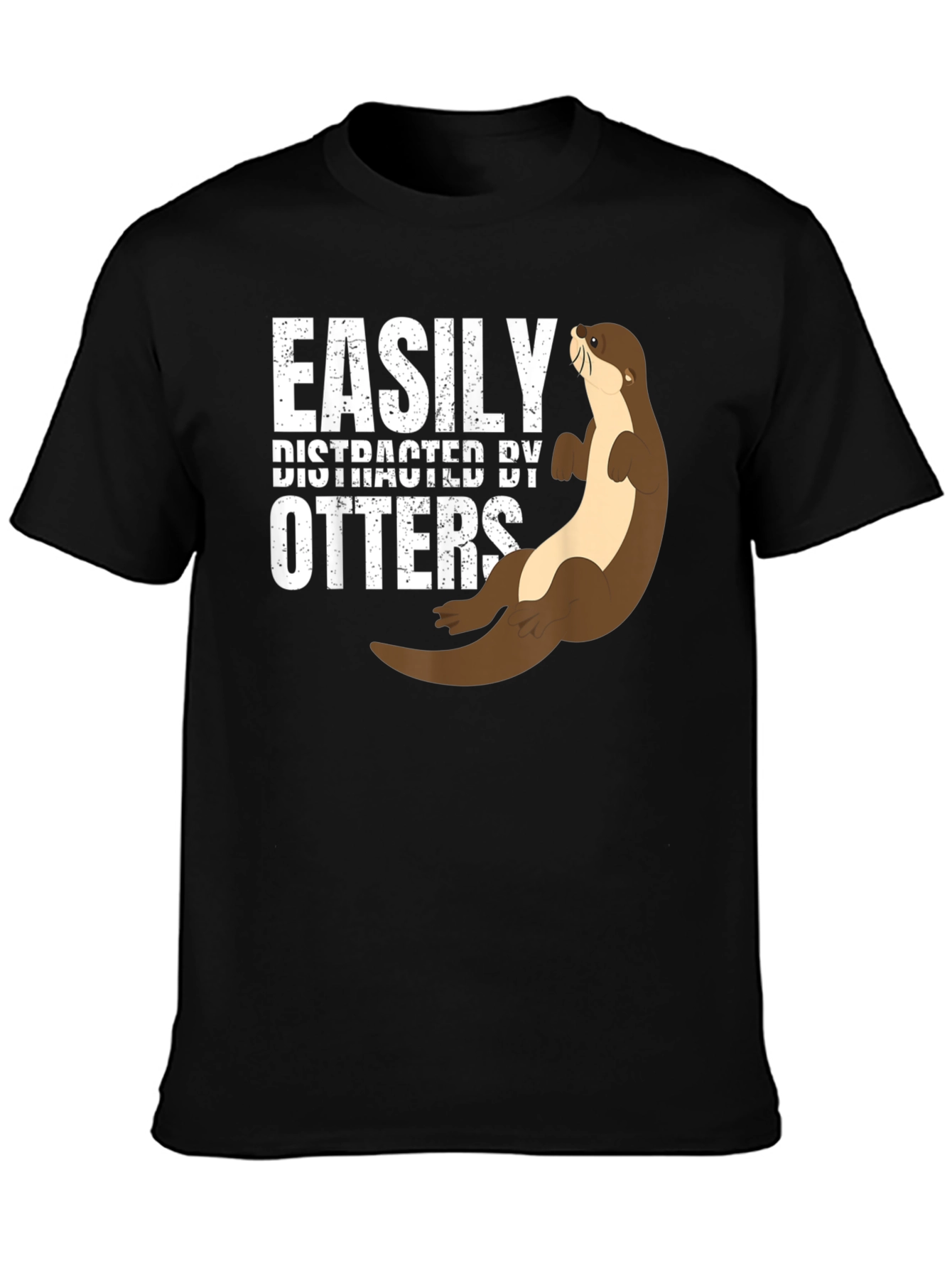 Black Easily Distracted By Otters Funny Graphic Tee view 3