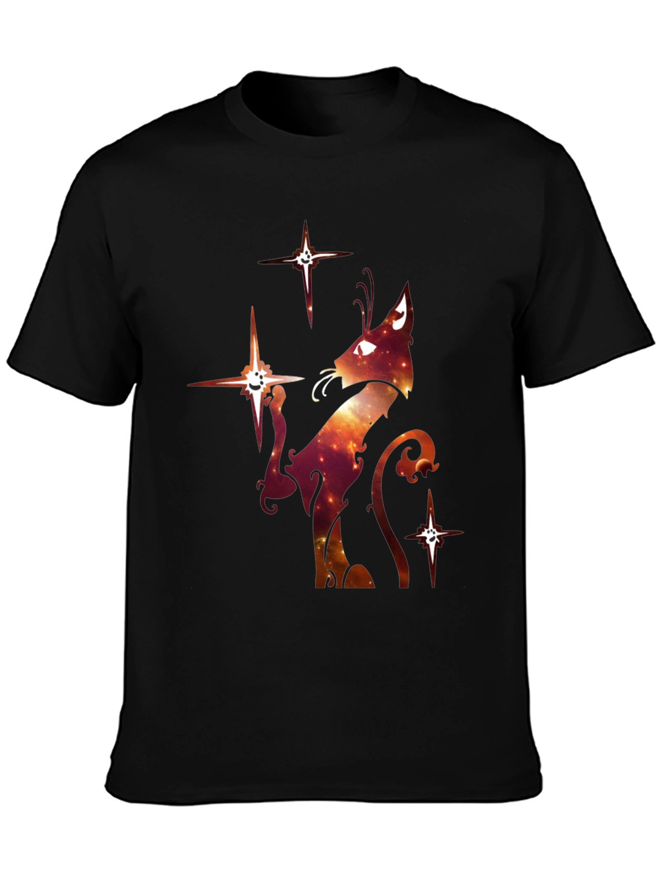Black Celestial Cat Graphic T-Shirt - Black Cotton Blend view 3