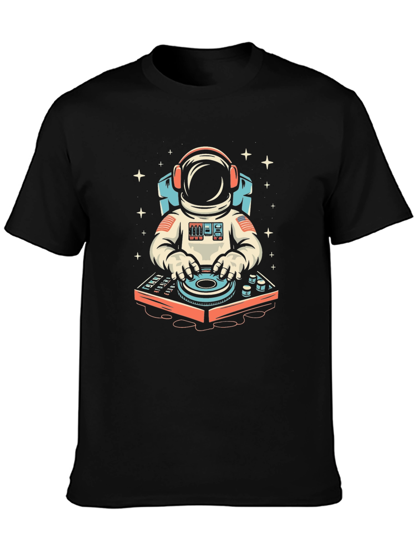 Black Astronaut DJ Graphic Tee - Space Music Lover T-Shirt view 3