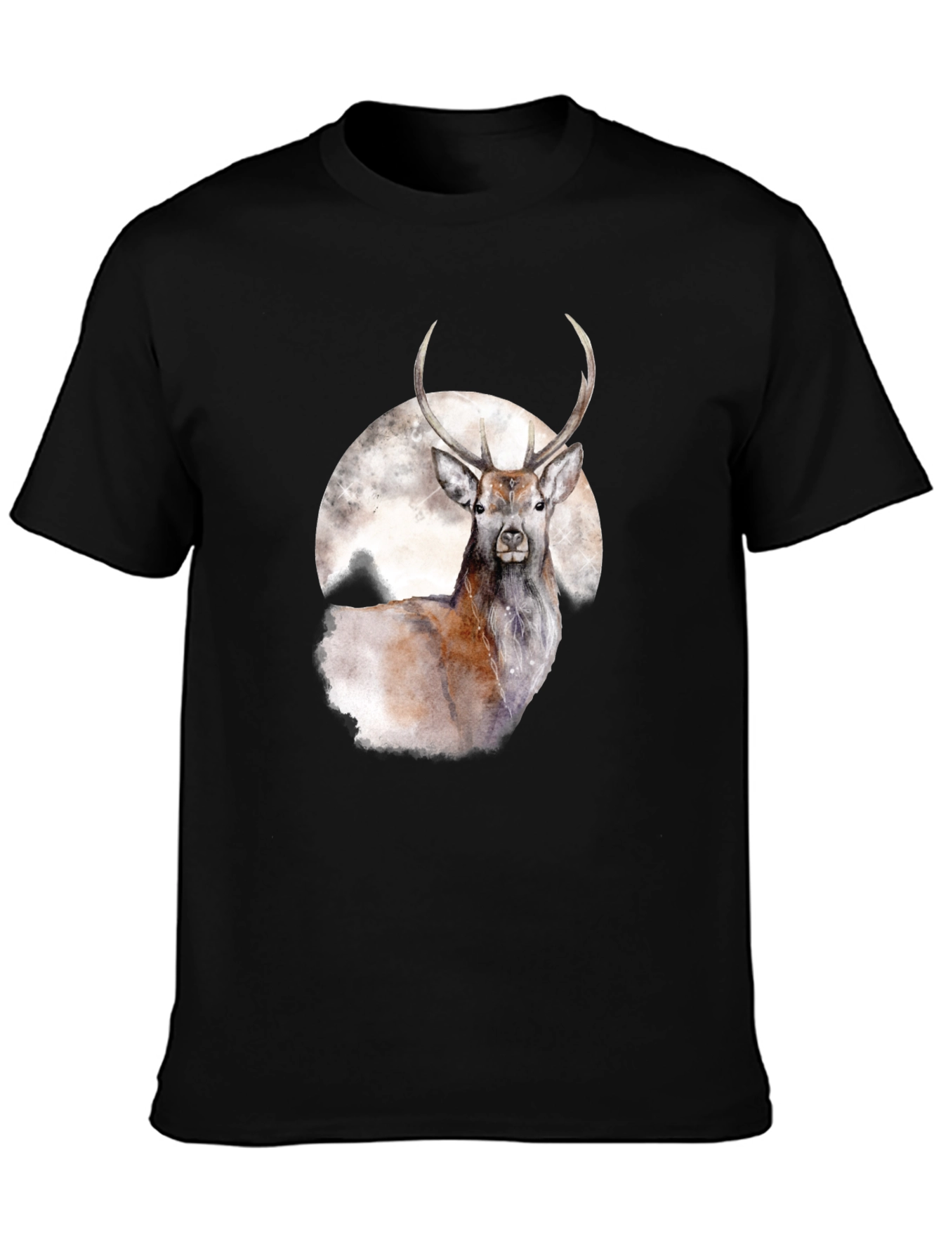 Black Deer and Moon Graphic Tee - Stylish Black T-Shirt view 3