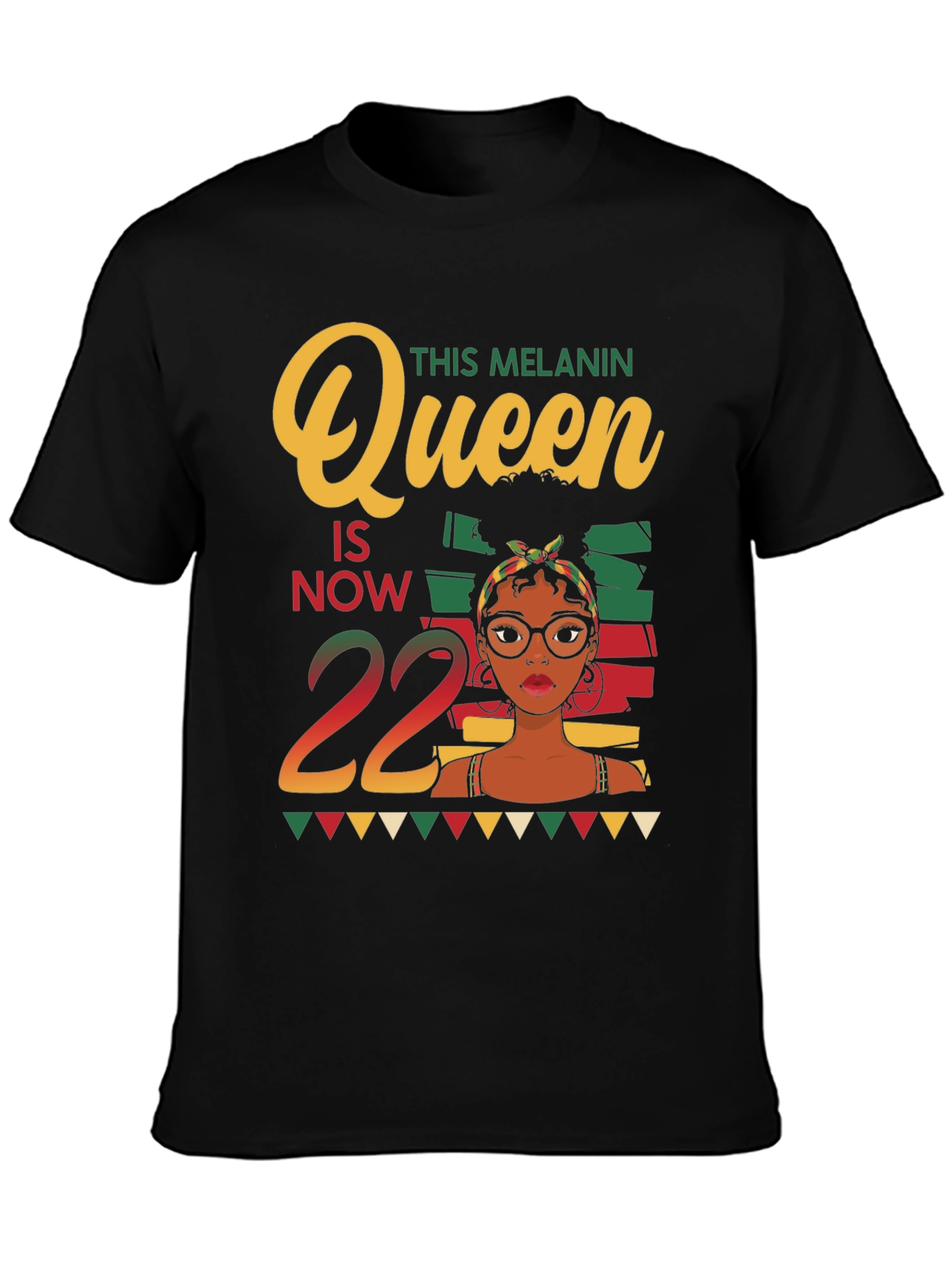 Black Melanin Queen 22nd Birthday Black T-Shirt view 3