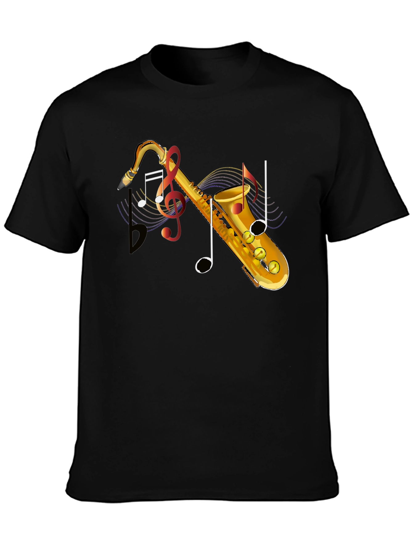 Black Saxophone Music Note Graphic T-Shirt view 3