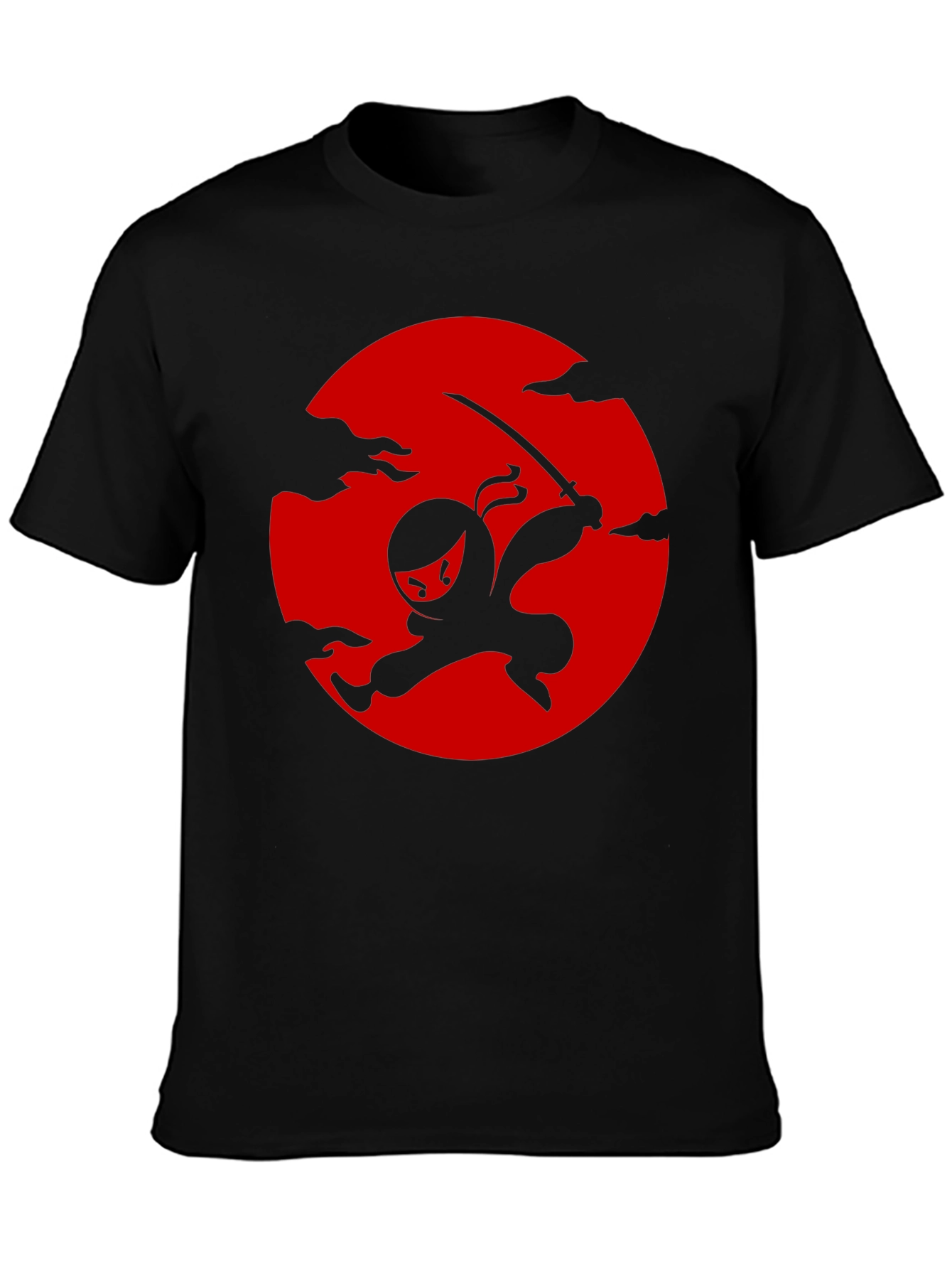 Black Ninja Silhouette Graphic Tee - Black Cotton T-Shirt view 3