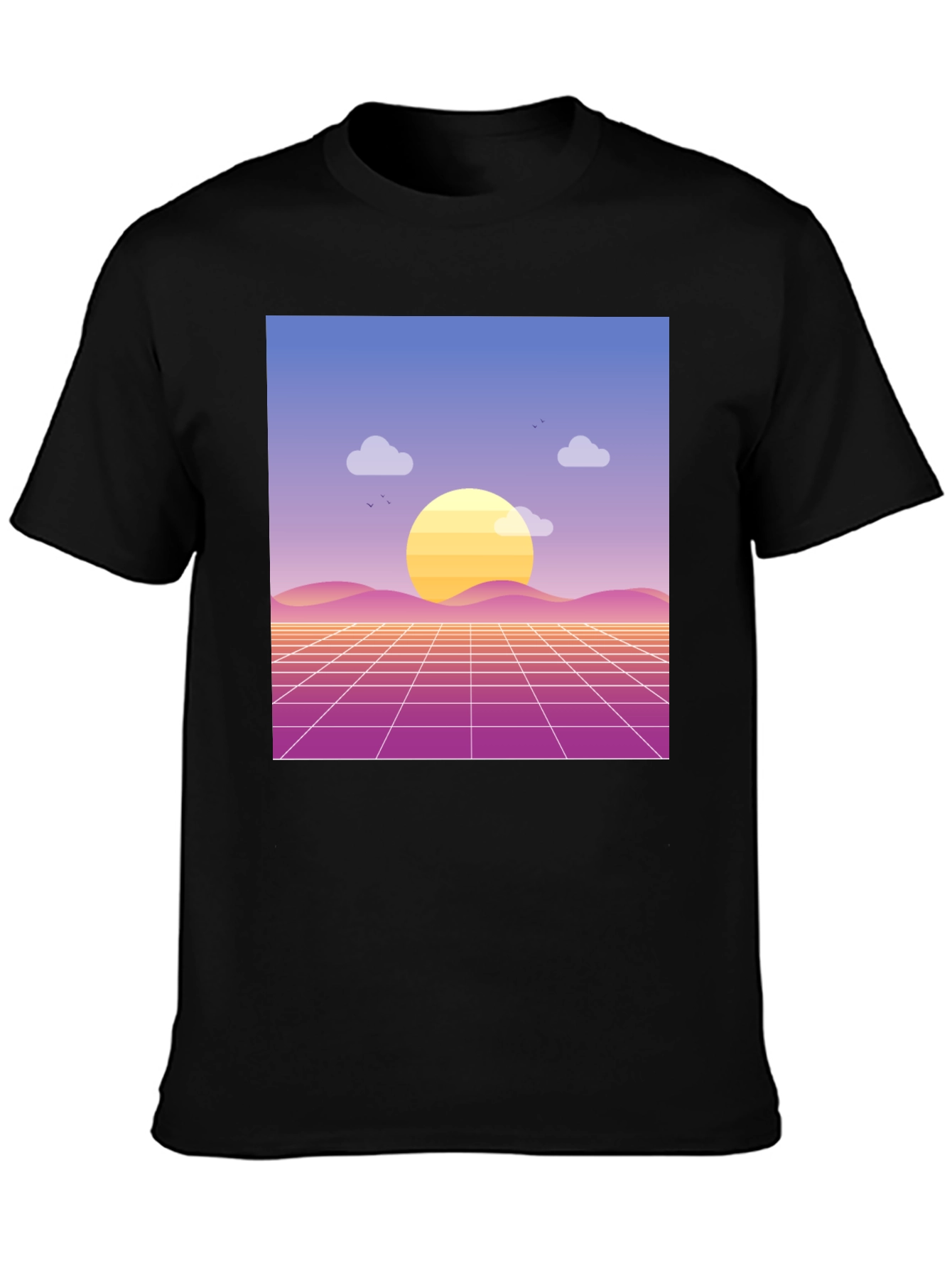 Black Retro Sunset Graphic Tee - Black Cotton Blend view 3