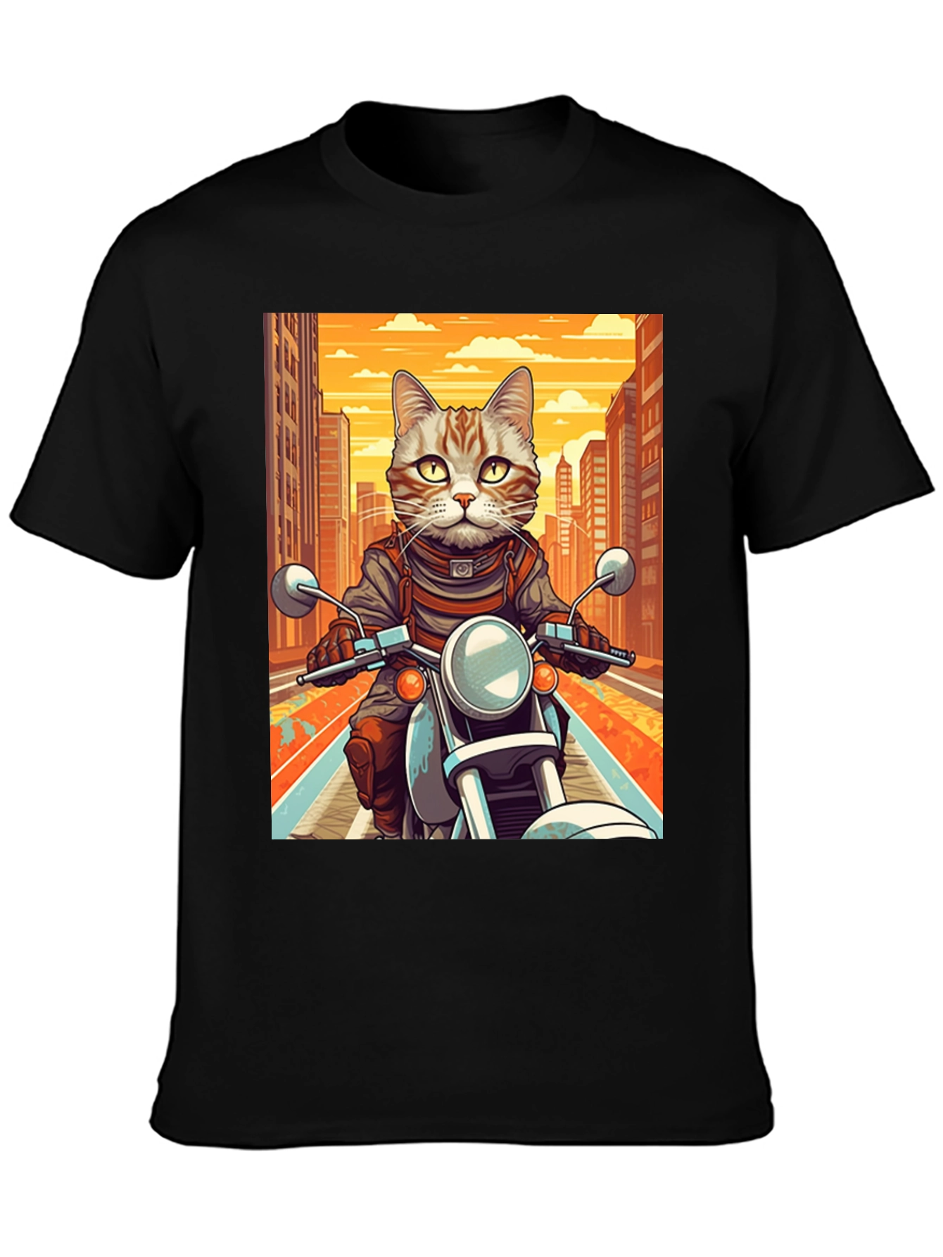 Black Cat on Motorcycle Graphic Tee view 3