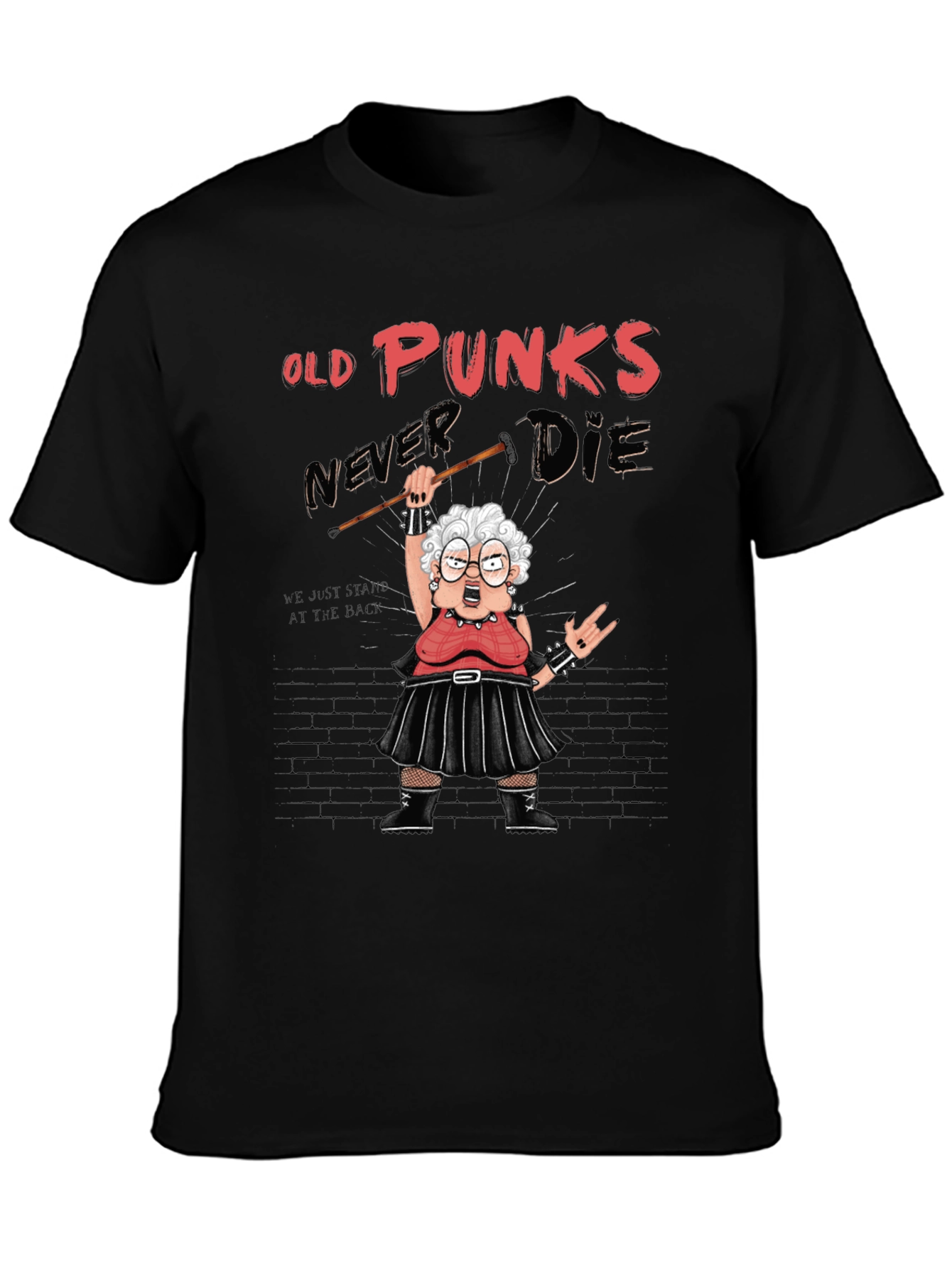 Black Old Punks Never Die Graphic T-Shirt view 3