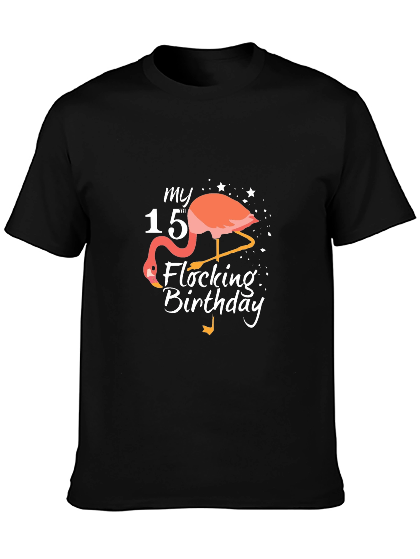 Black My 15th Flocking Birthday T-Shirt Flamingo view 3