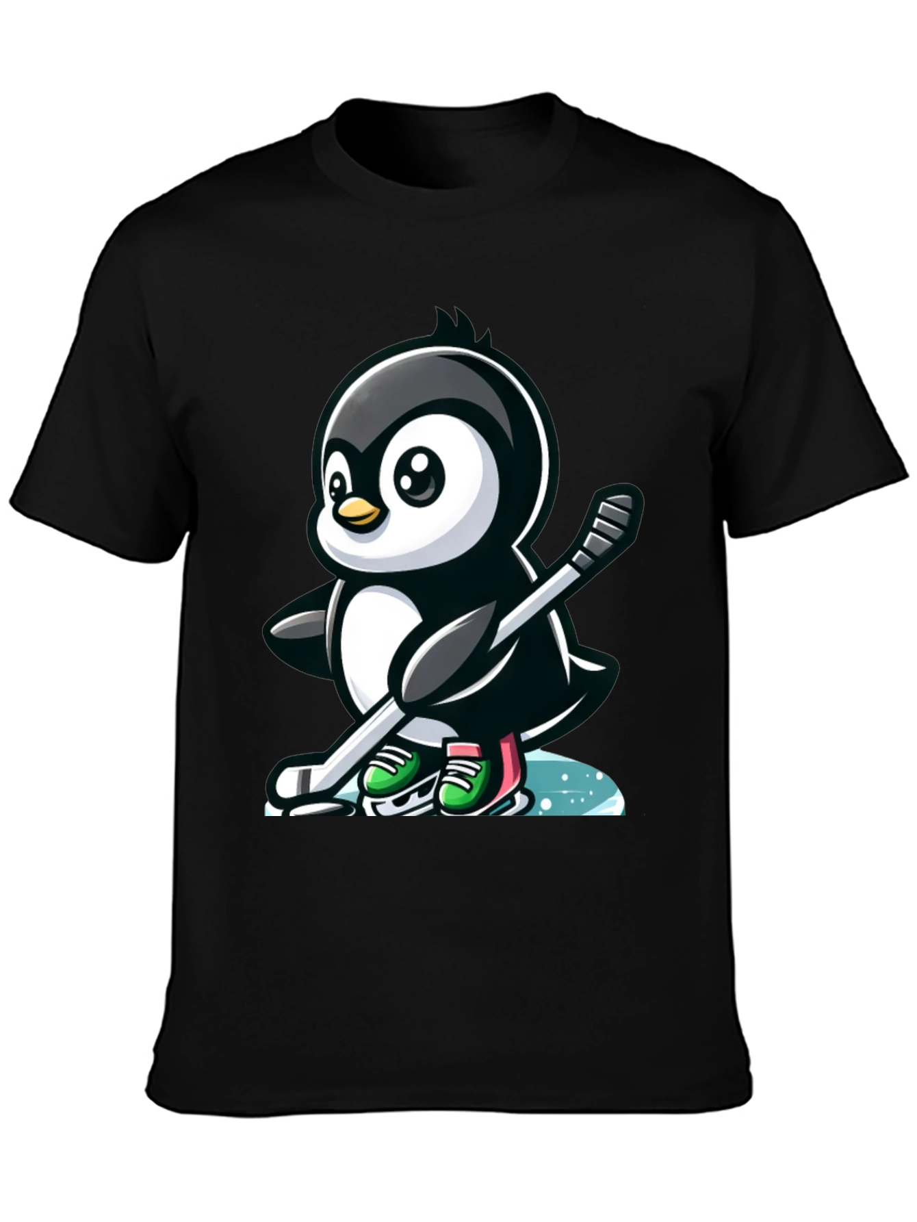 Black Hockey Penguin T-Shirt - Cool Cartoon Tee view 3
