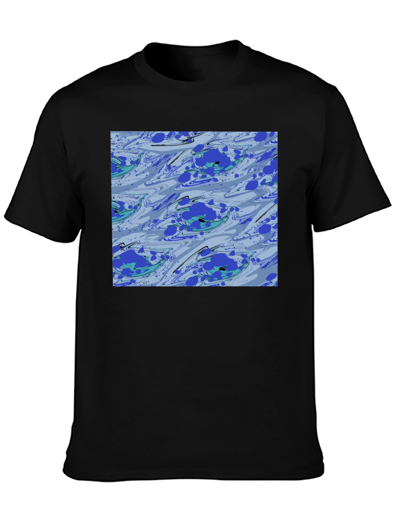 Black Abstract Blue Pattern Black T-Shirt view 3