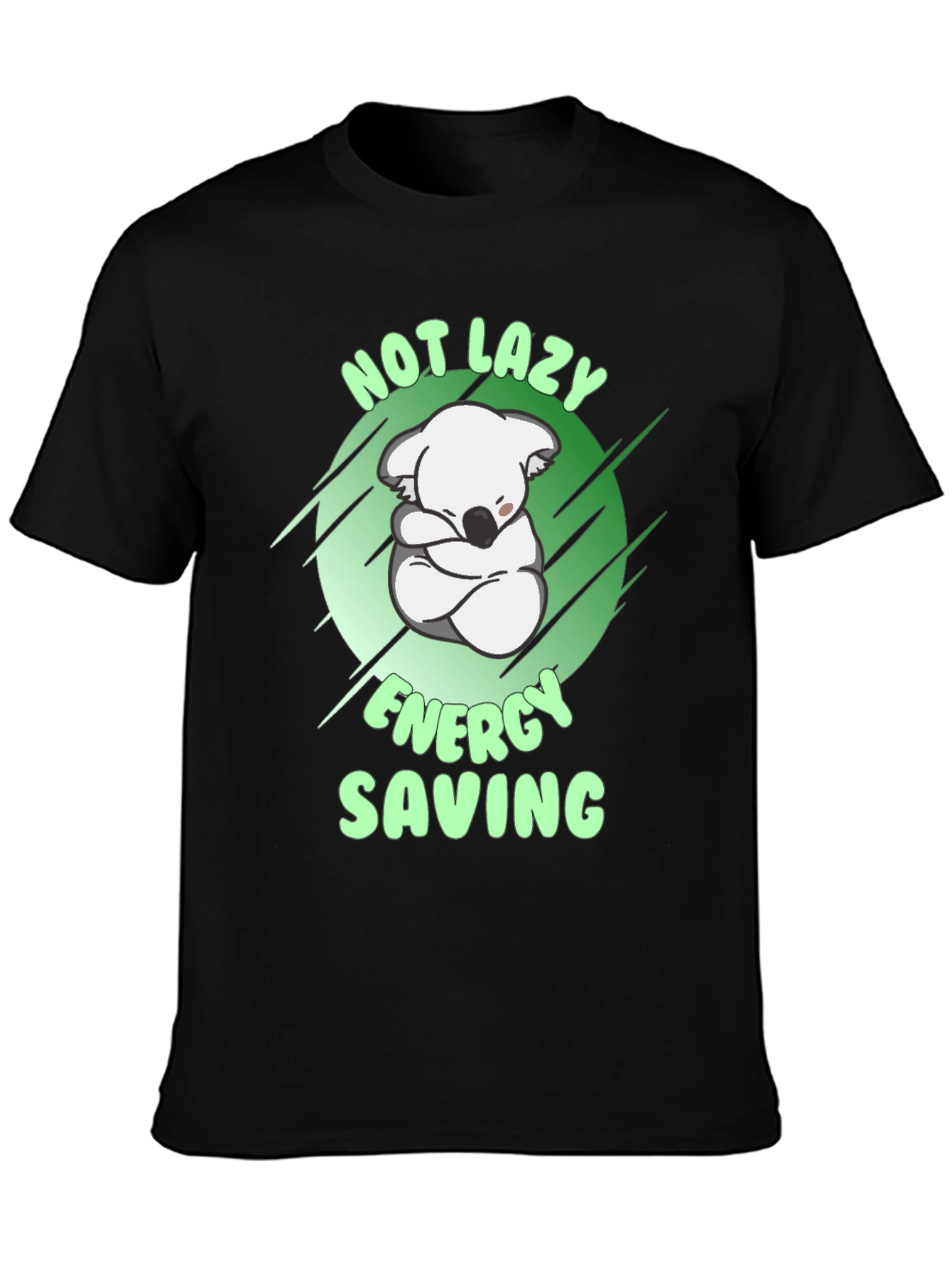 Black Not Lazy Energy Saving Koala T-Shirt view 3