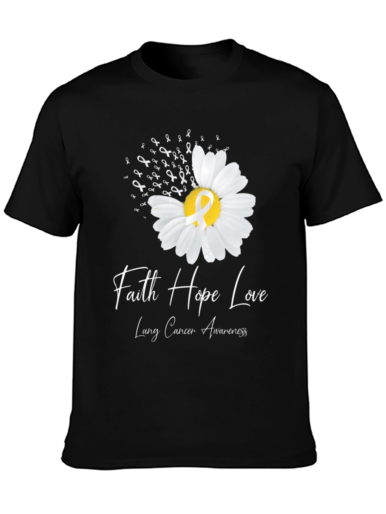 Black Faith Hope Love Lung Cancer Awareness T-Shirt view 3
