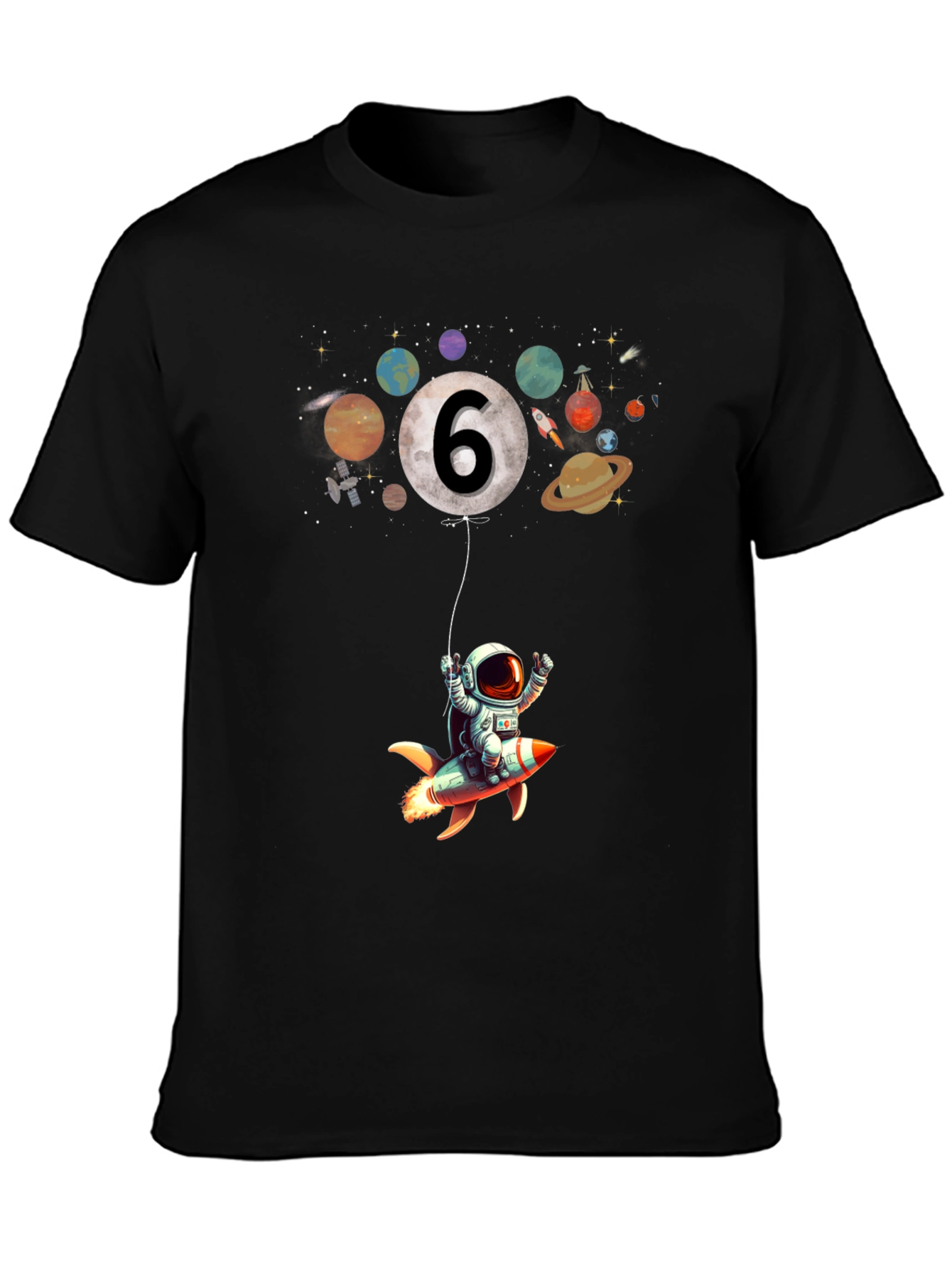 Black Astronaut 6th Birthday T-Shirt - Space Rocket view 3