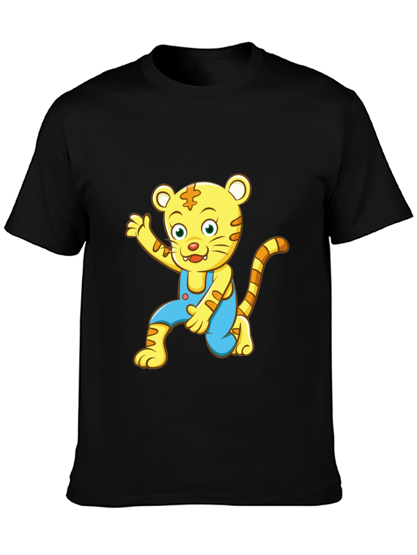 Black Cartoon Tiger Graphic Tee - Black Unisex T-Shirt view 3