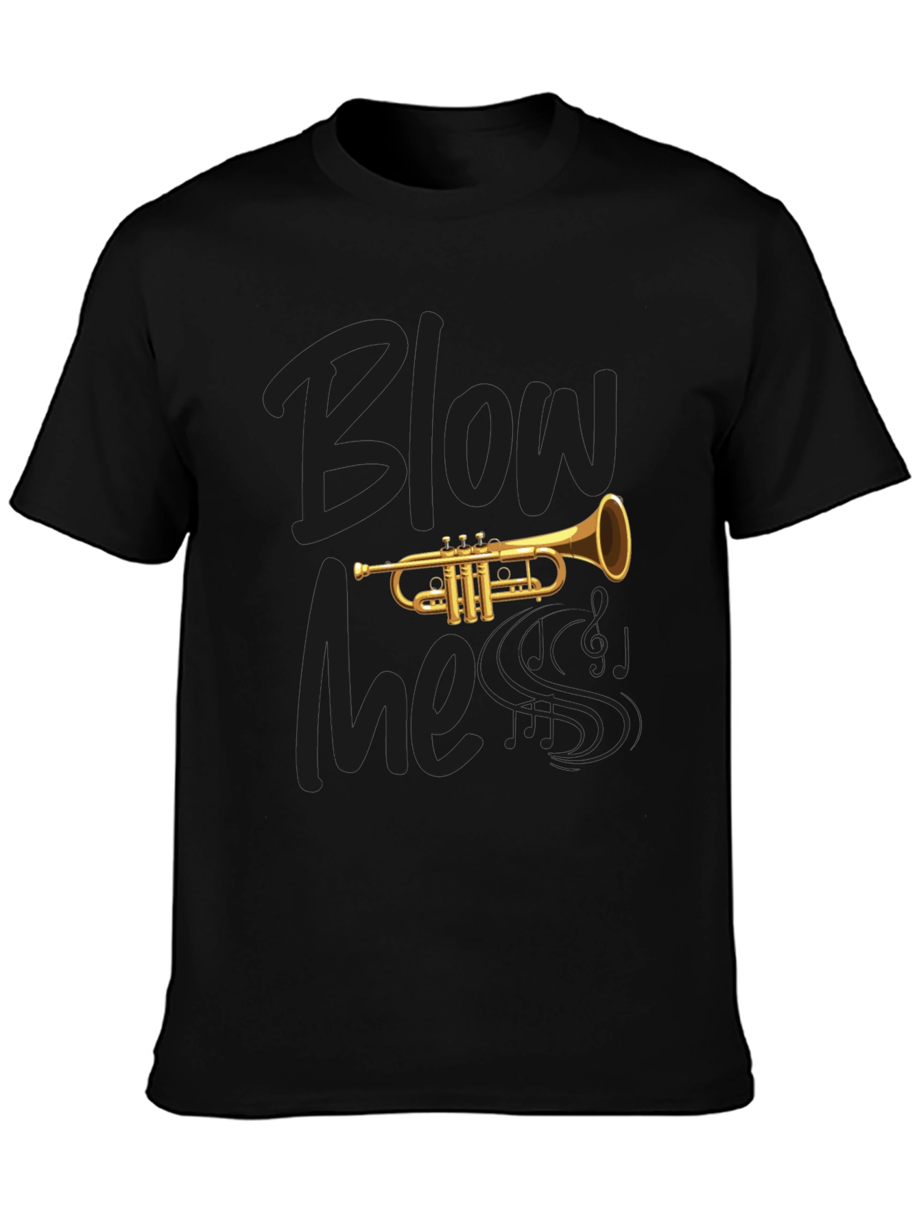 Black Blow Me Trumpet Graphic Black T-Shirt view 3