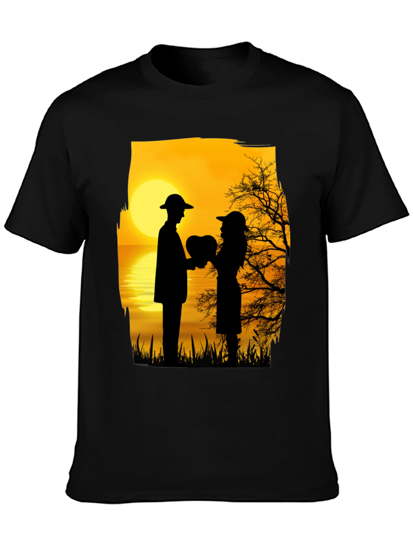 Black Romantic Sunset Silhouette T-Shirt view 3