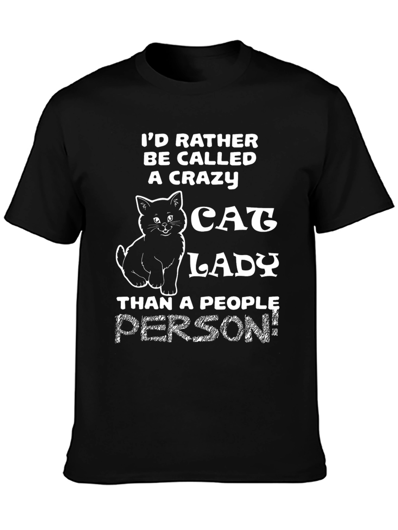 Black Crazy Cat Lady Graphic Tee - Black view 3