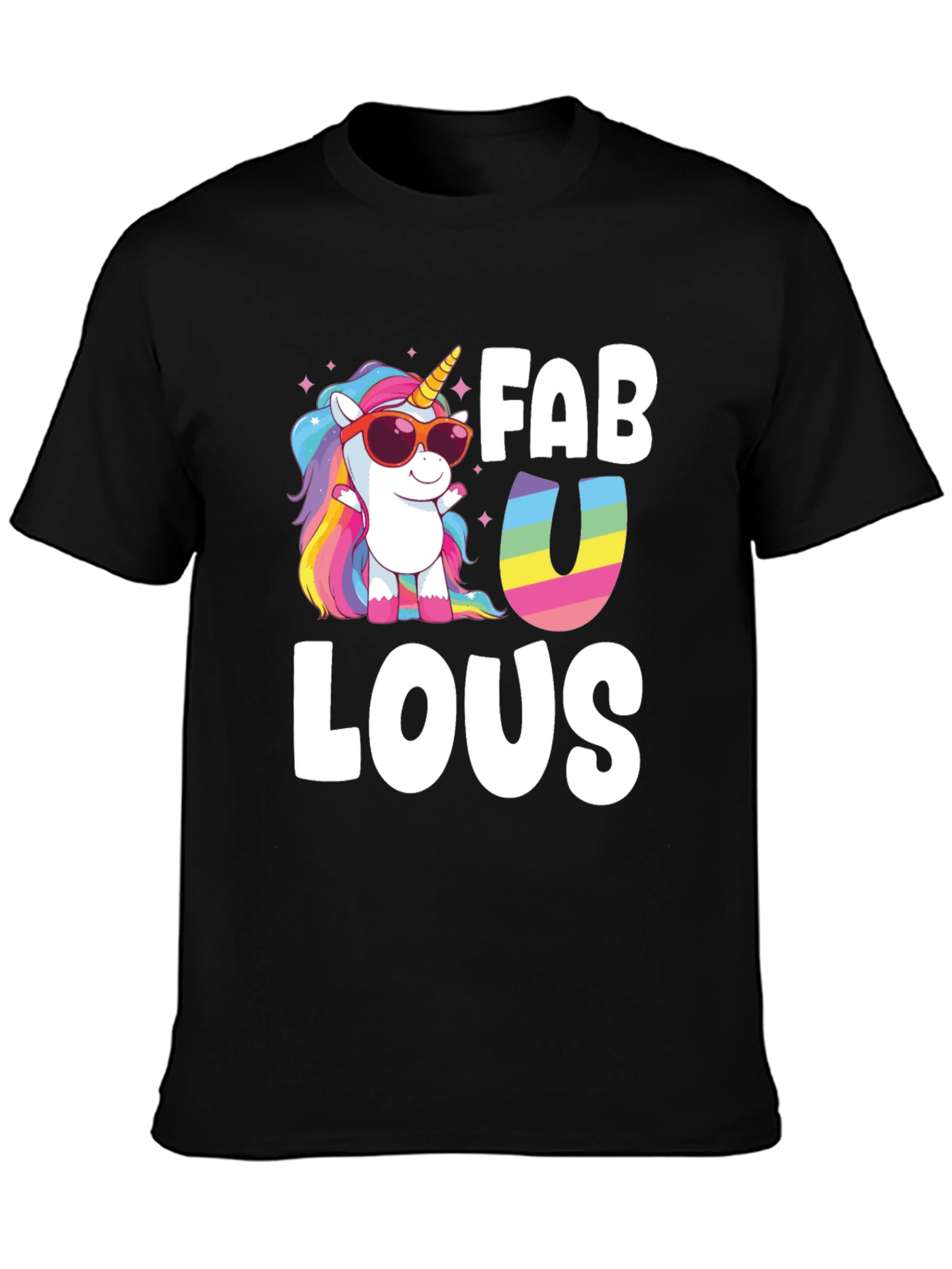 Black Fabulous Unicorn Graphic Tee - Black Cotton Blend view 3