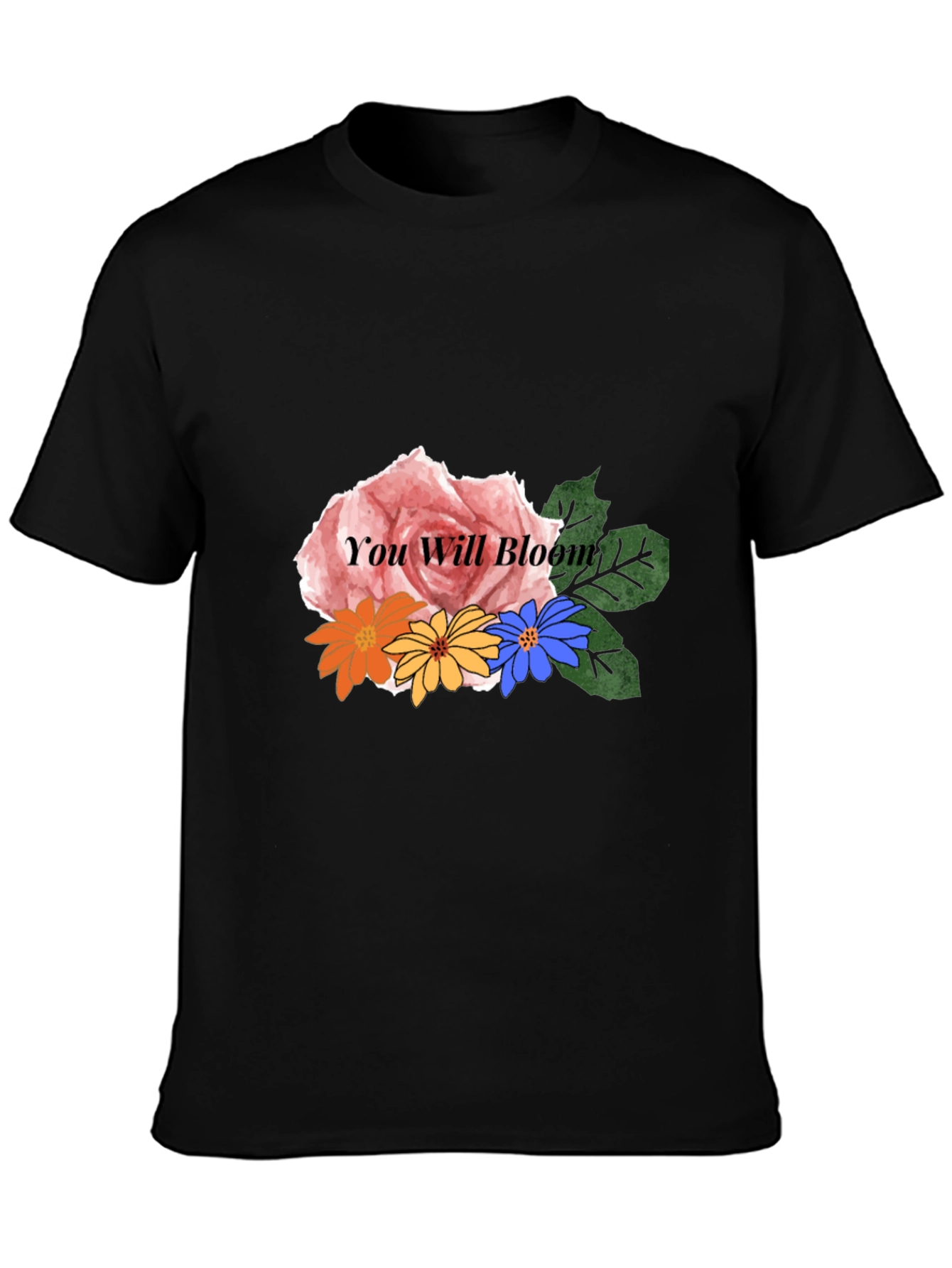 Black Floral 'You Will Bloom' Graphic Black T-Shirt view 3