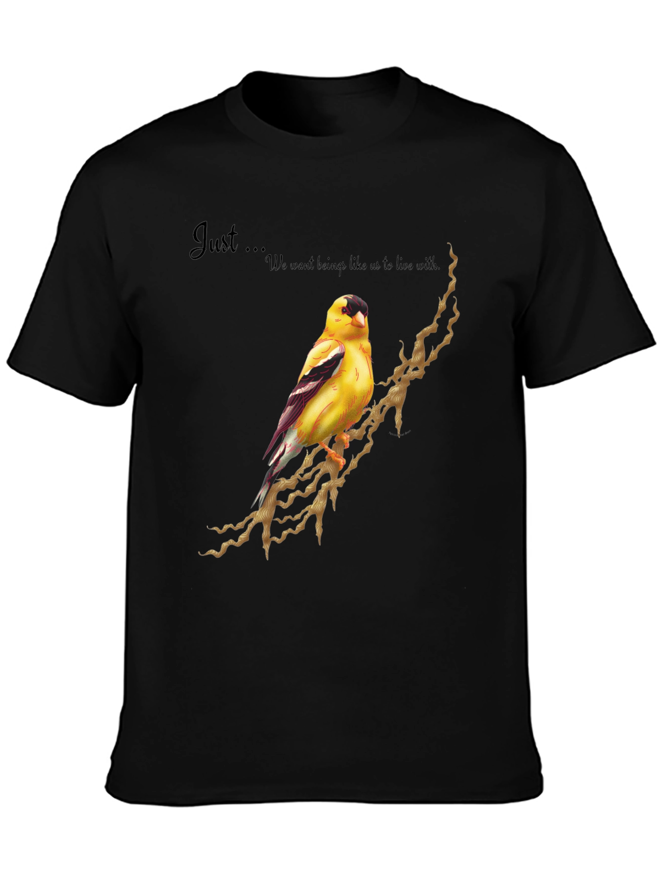 Black Goldfinch Bird Graphic Tee - Unique Design Shirt view 3