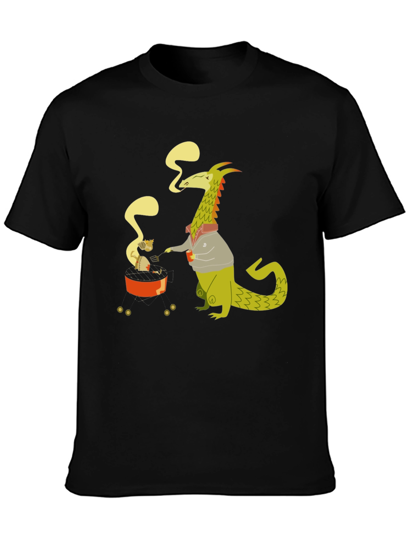Black Dragon & Cat T-Shirt - Cartoon Graphic Tee view 3