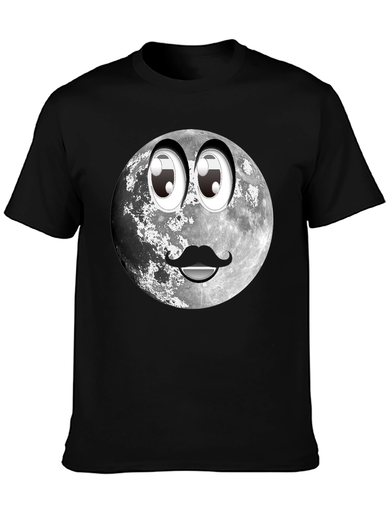 Black Humorous Moon Face Graphic Tee - Black view 3