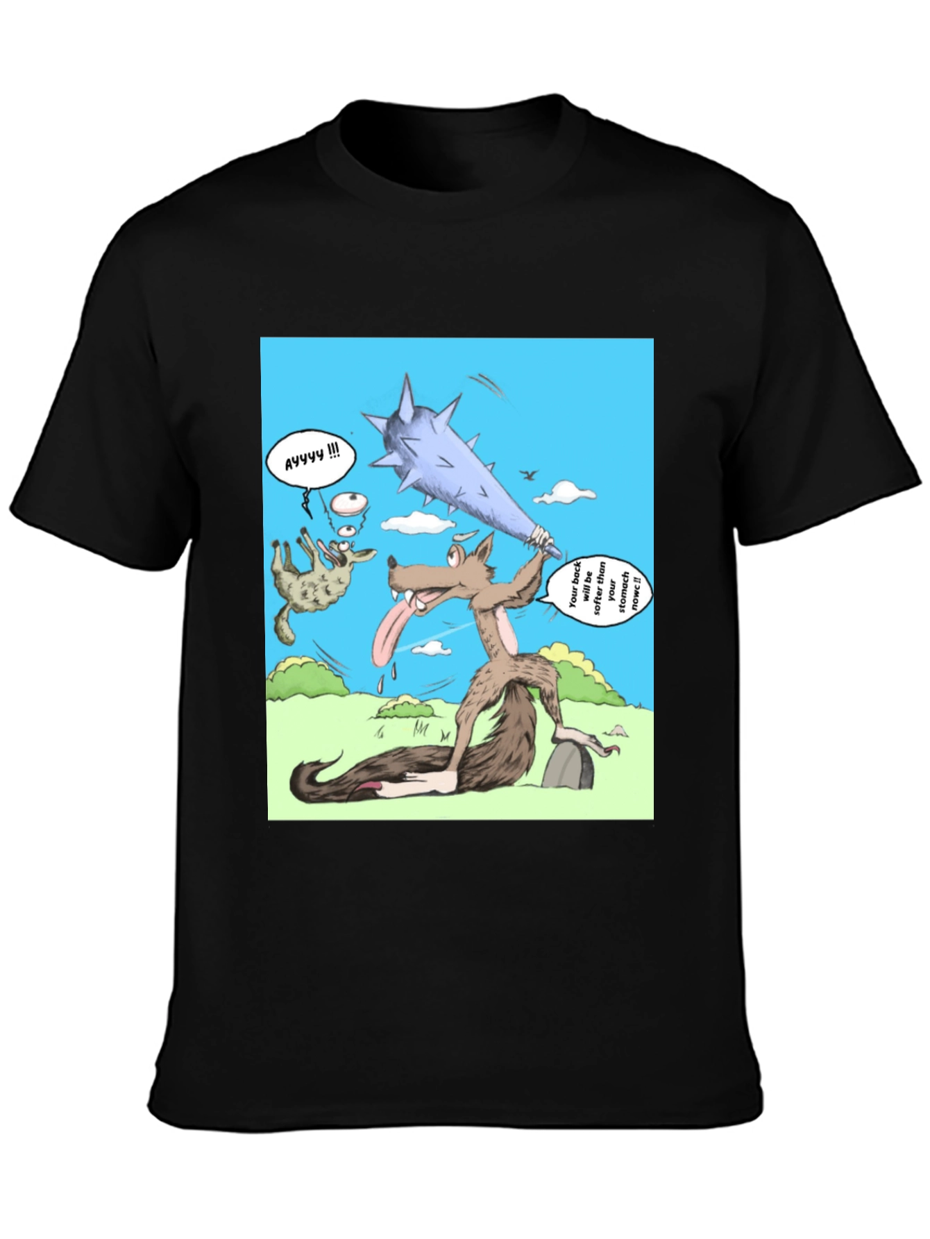 Black Cartoon Wolf T-Shirt view 3