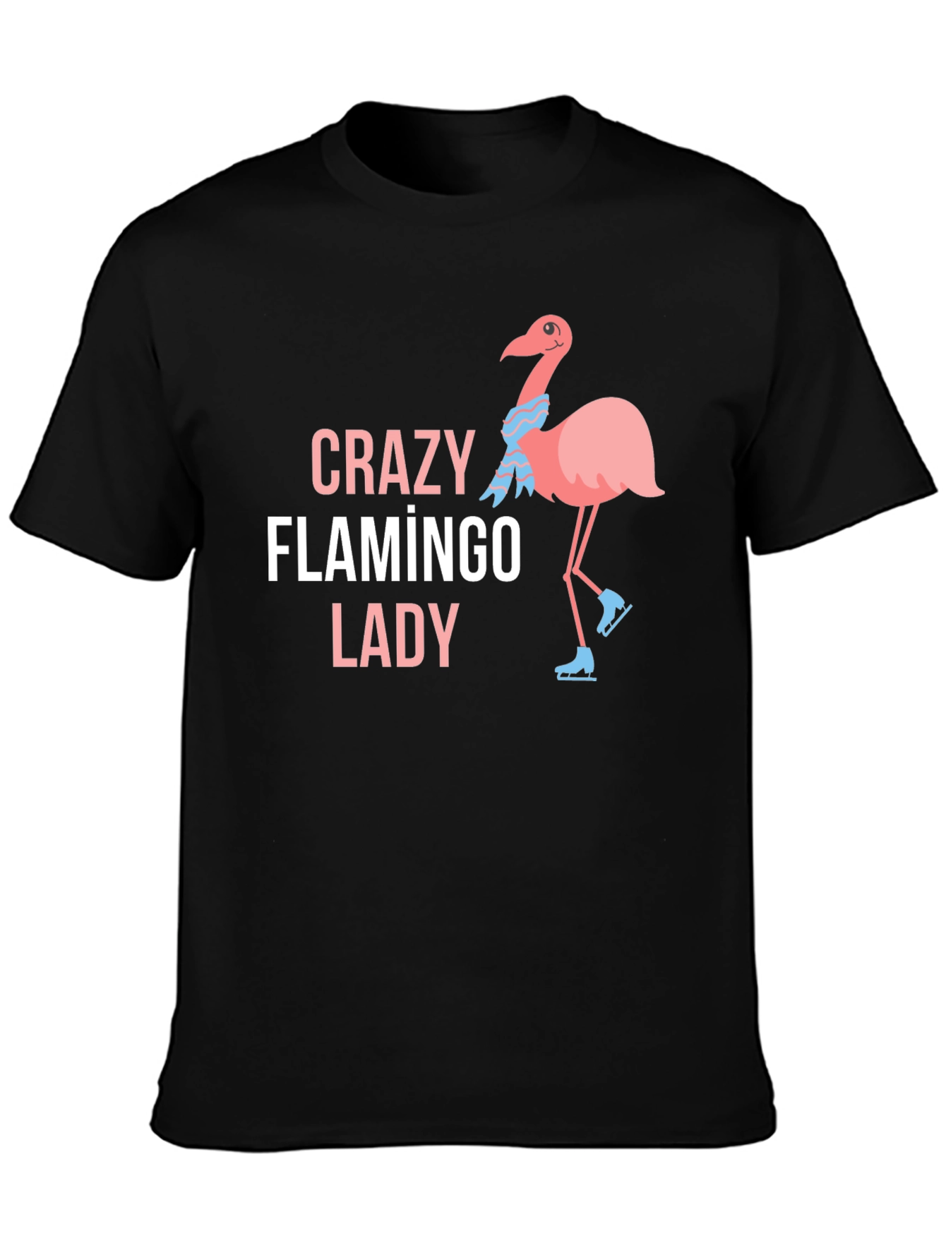 Black Crazy Flamingo Lady T-Shirt Black Cotton view 3