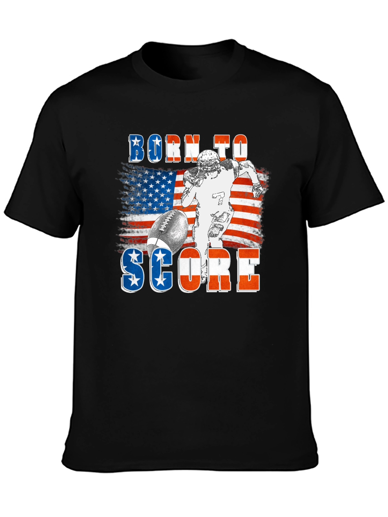 Black Born To Score Football USA Flag T-Shirt view 3