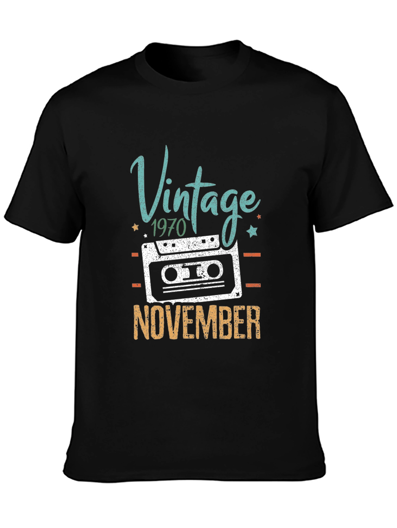 Black Vintage 1970 November Cassette Tape Birthday T-Shirt view 3