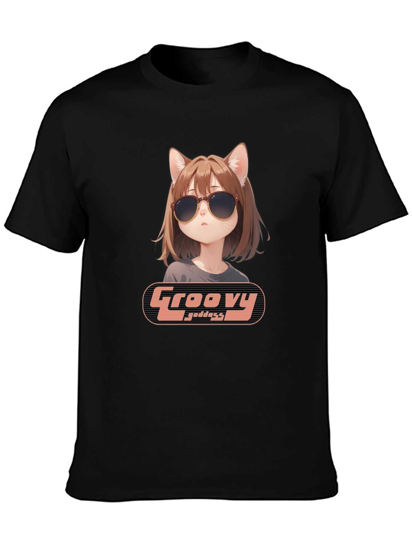 Black Groovy Goddess Anime T-Shirt view 3