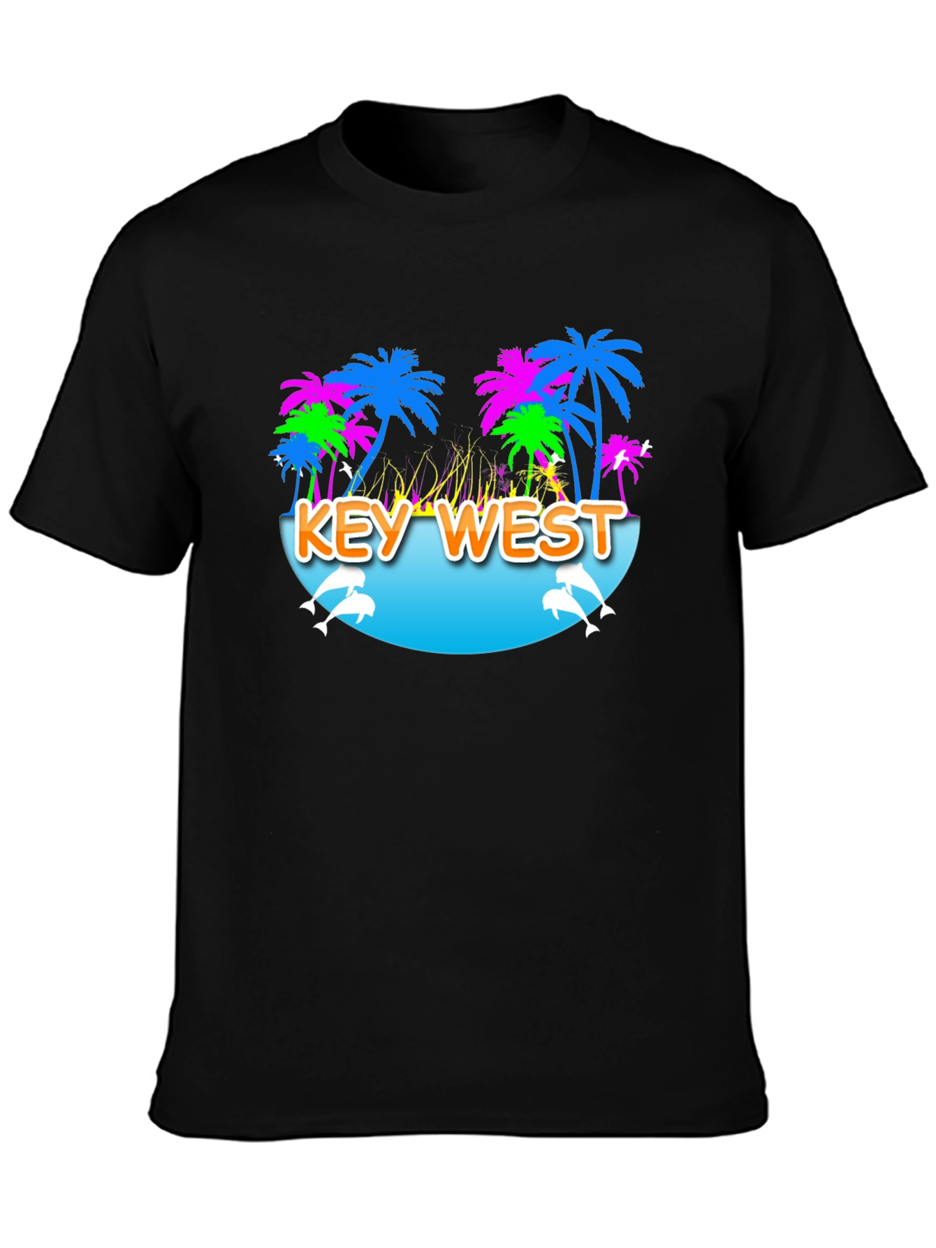 Black Key West Palm Tree Dolphin Graphic Tee view 3