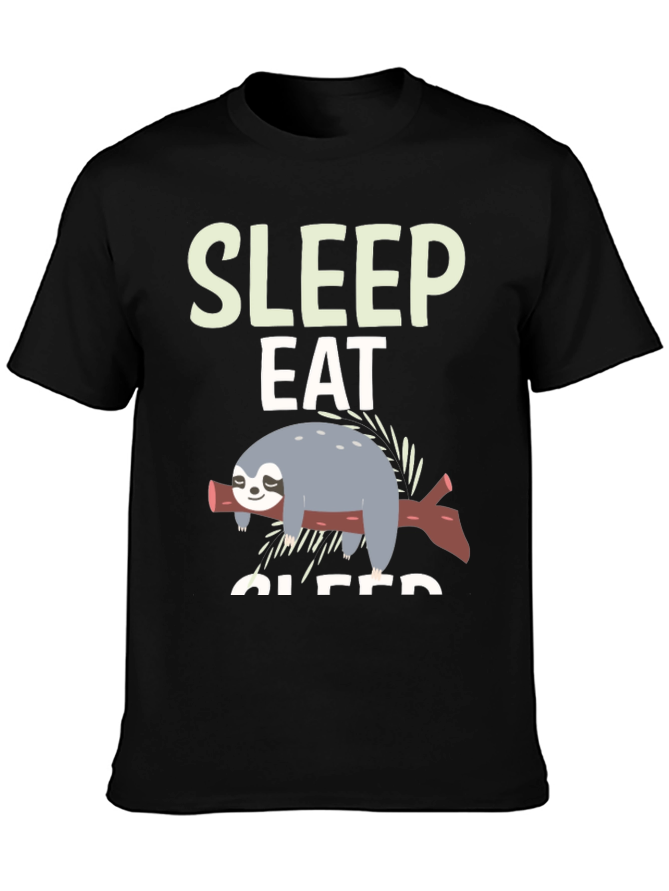 Black Sleep Eat Sloth Tee - Funny Relaxed Graphic T-Shirt view 3