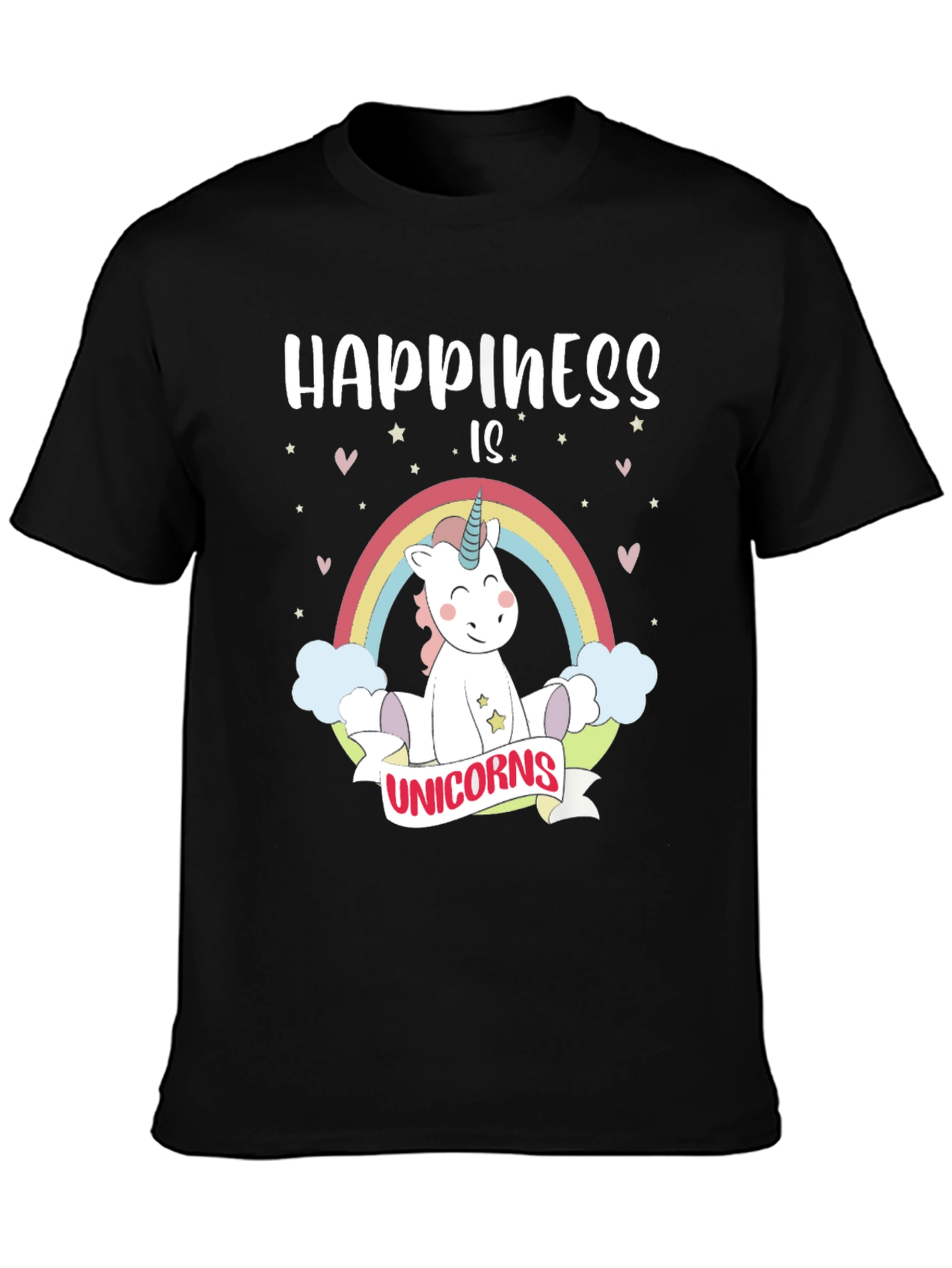 Black Happiness Is Unicorns Graphic T-Shirt view 3