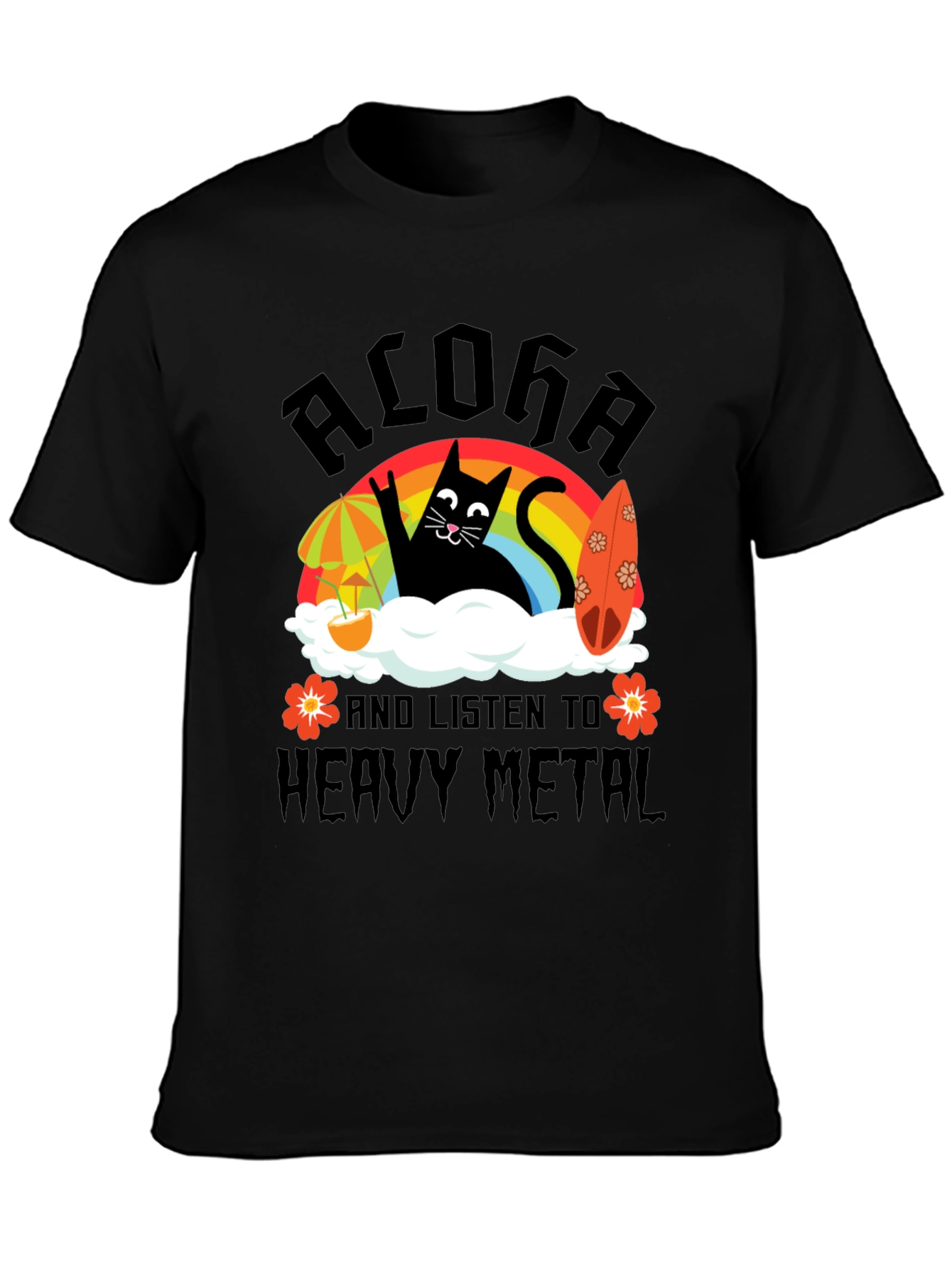 Black Aloha Heavy Metal Black Cat Graphic Tee view 3