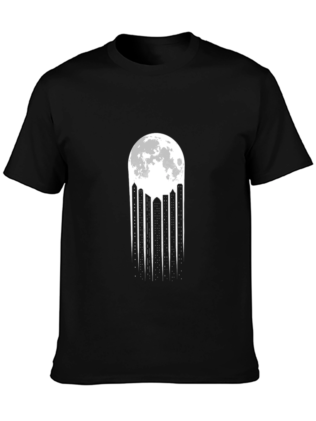 Black Moonlit Cityscape Black T-Shirt view 3