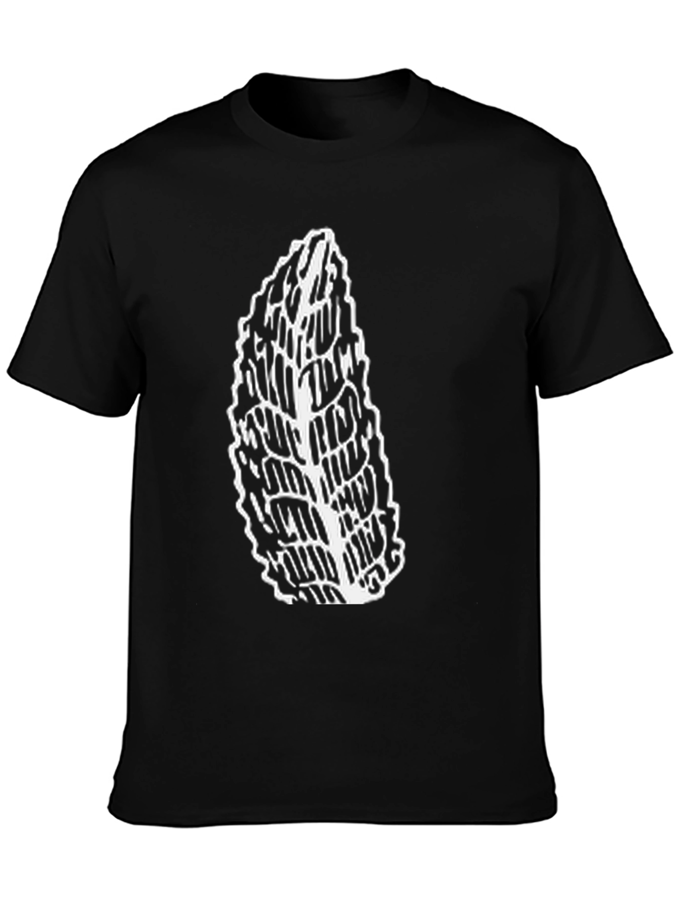 Black Men's Black Tee with Abstract Leaf Design view 3