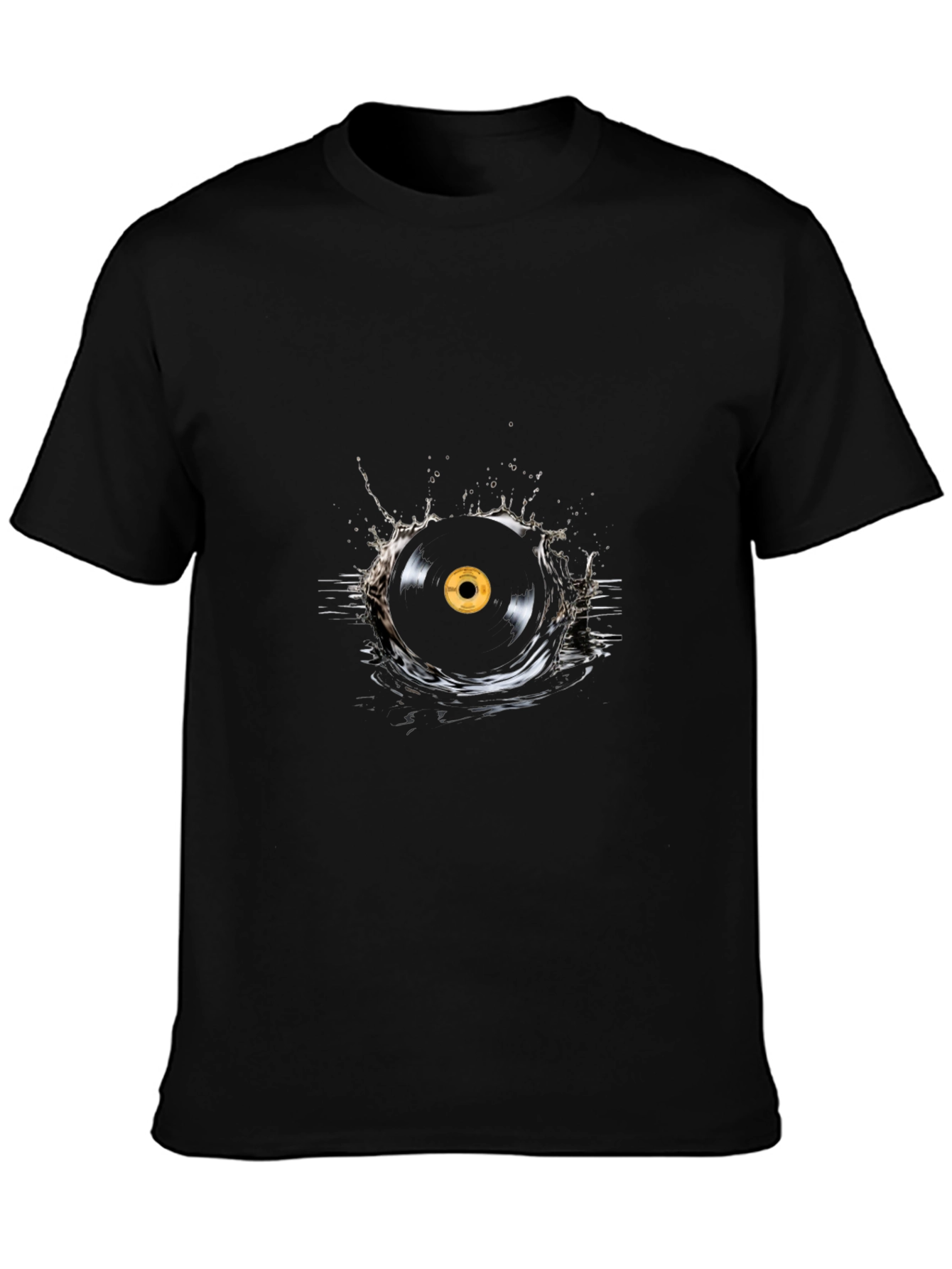 Black Vinyl Record Splash Graphic T-Shirt - Cool Music Tee view 3