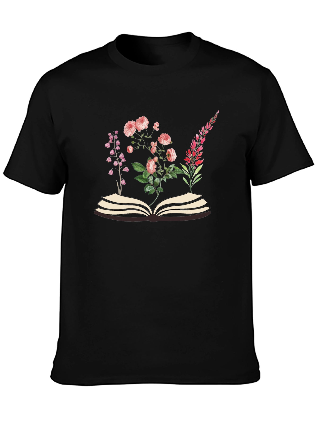 Black Floral Book T-Shirt - Stylish Botanical Design view 3