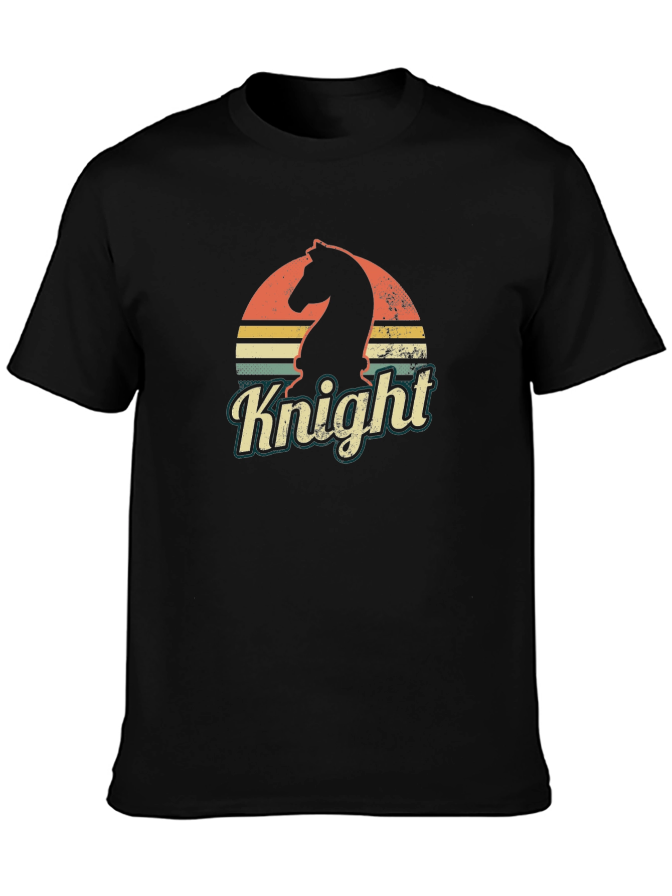 Black Retro Knight Chess Piece Graphic T-Shirt view 3
