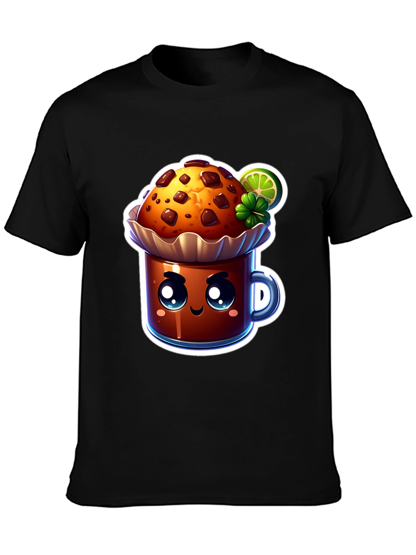 Black Cute Kawaii Cupcake Graphic T-Shirt view 3