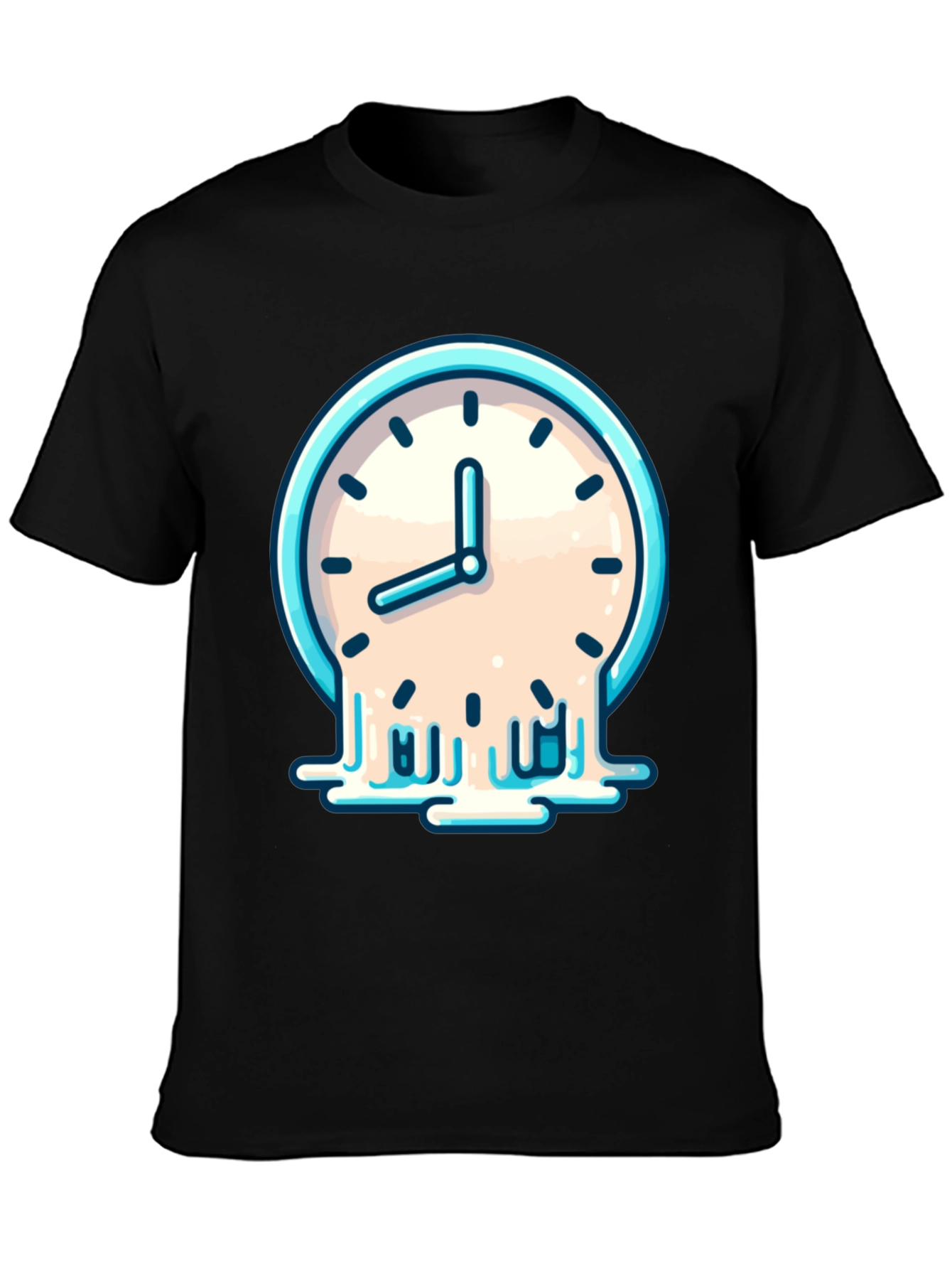 Black Melting Clock Graphic T-Shirt - Black Cotton Tee view 3
