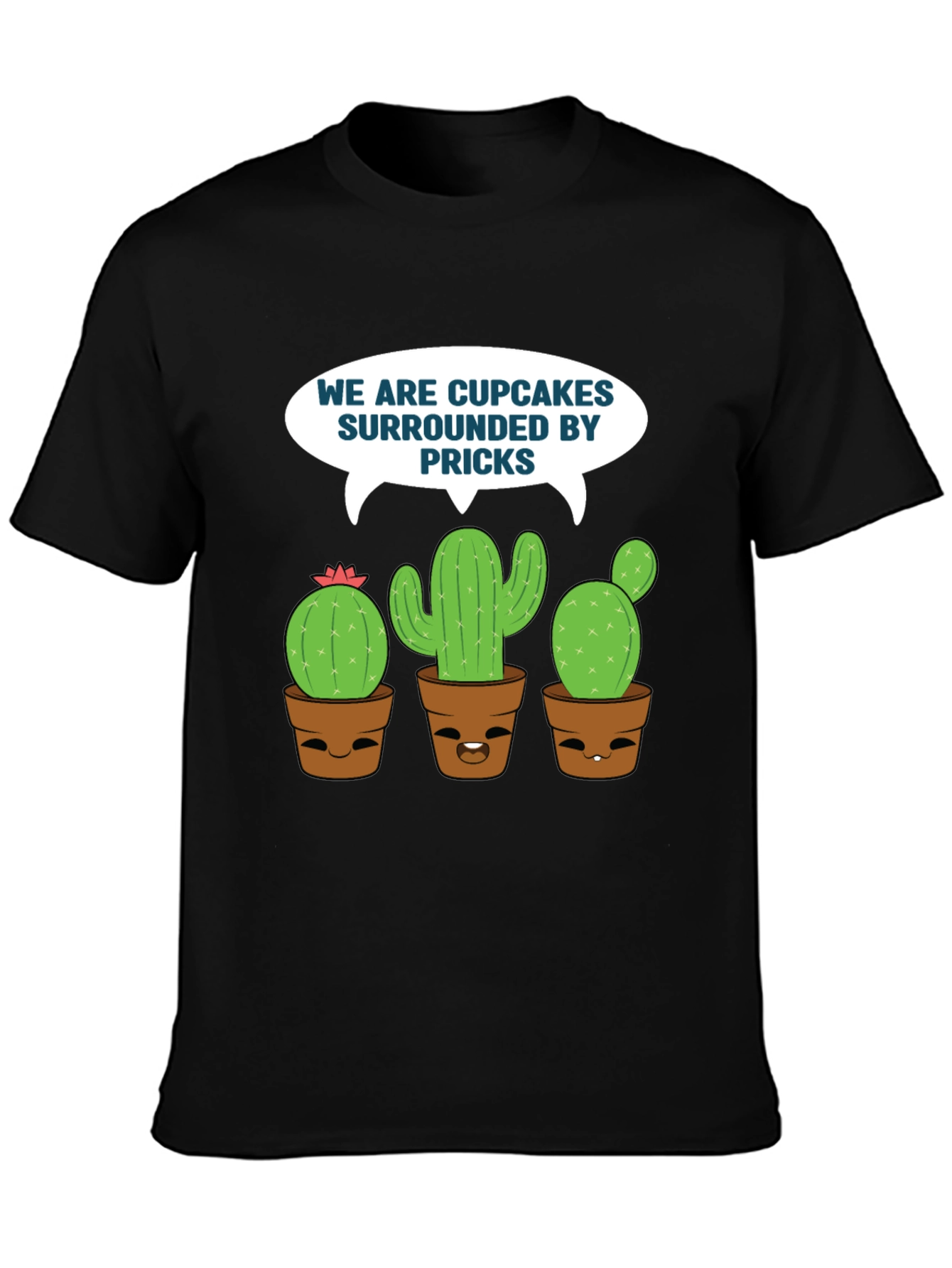 Black Funny Cupcakes & Pricks Cactus Graphic T-Shirt view 3