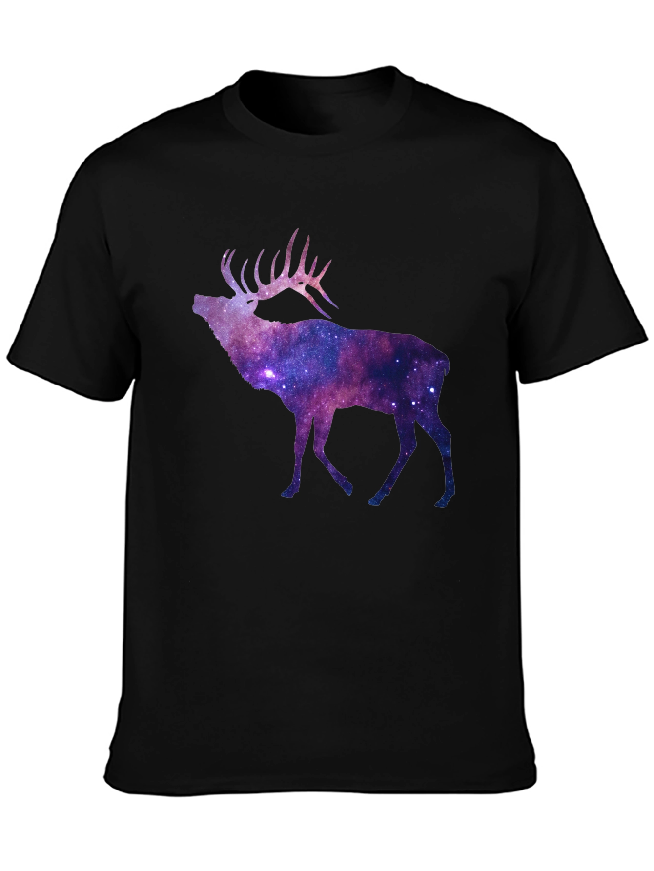 Black Galaxy Elk Graphic Tee - Black Short Sleeve T-Shirt view 3