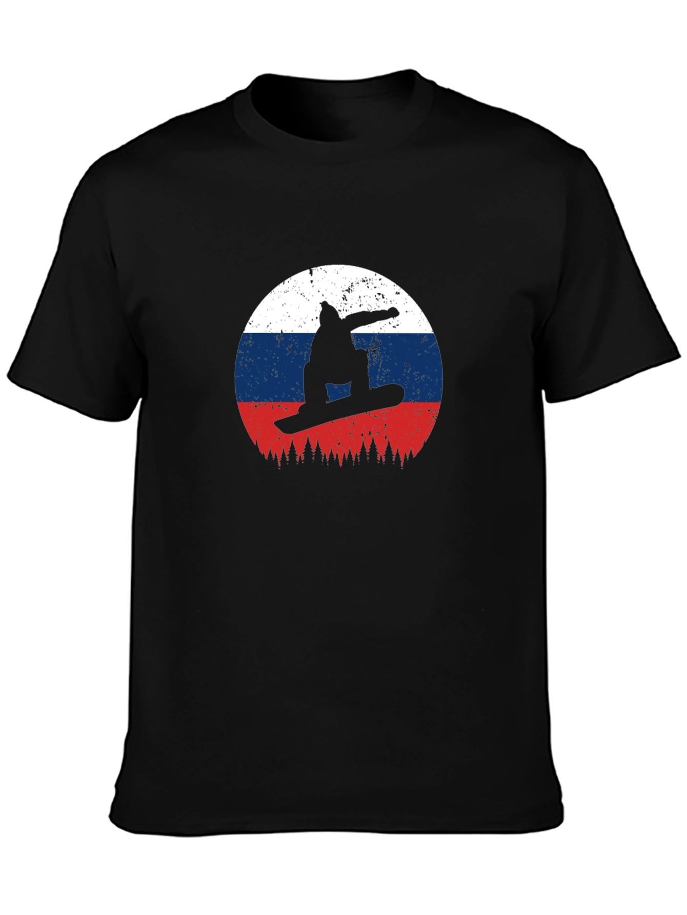 Black Snowboard Russia Flag T-Shirt view 3