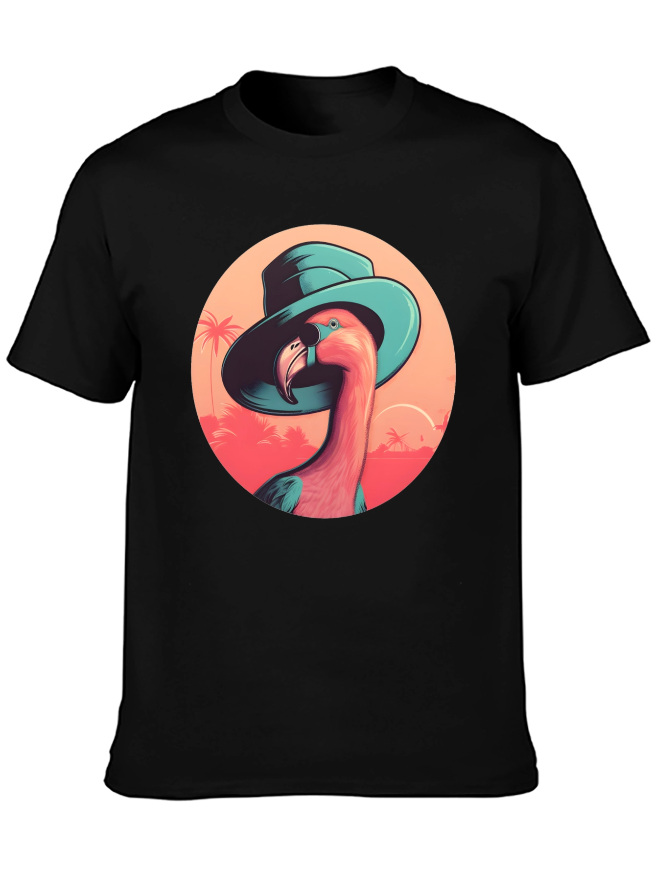 Black Flamingo in Hat Graphic Tee - Tropical Vacation Style view 3