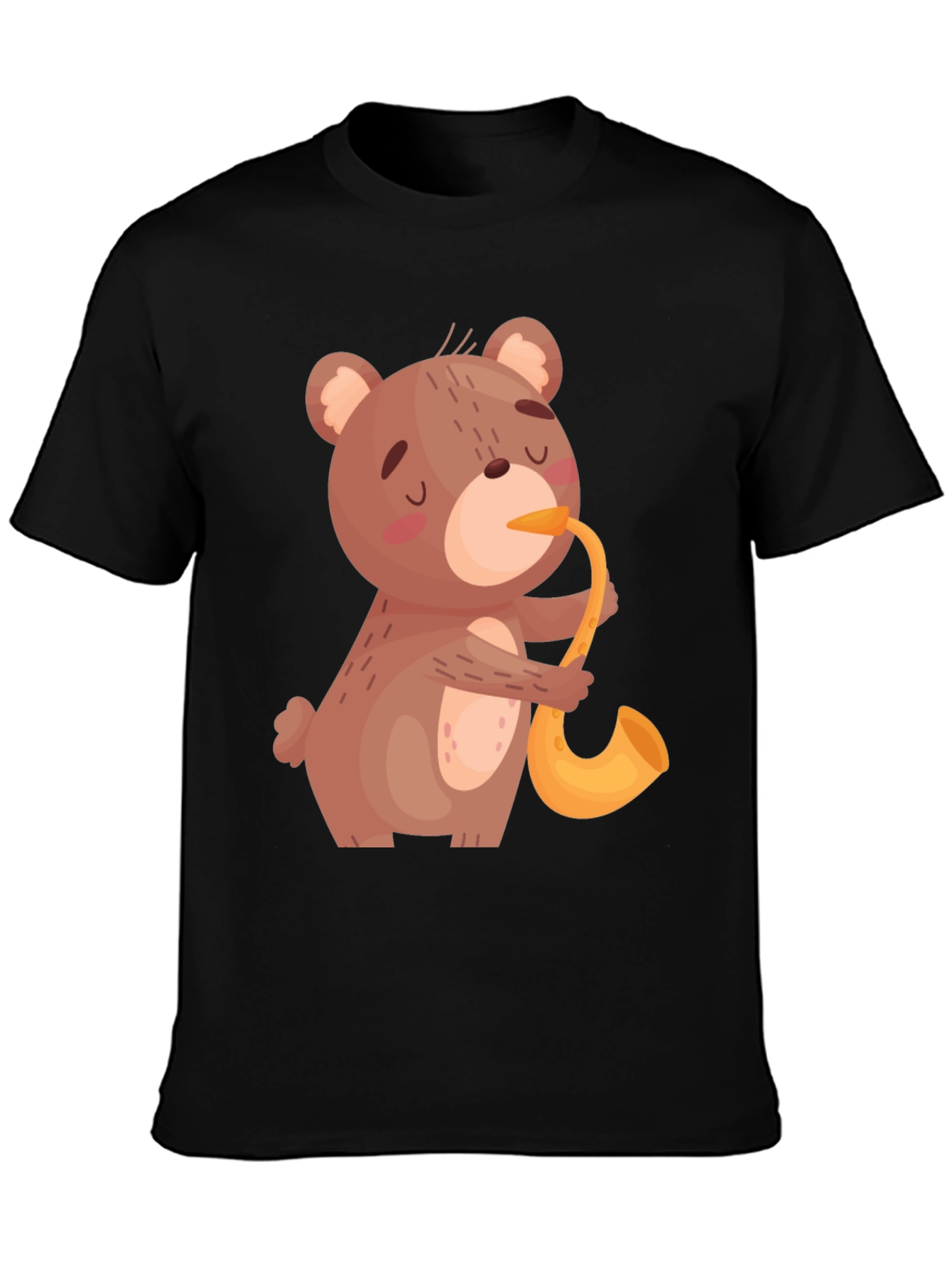 Black Bear Saxophone Graphic Tee - Cool Black T-Shirt view 3