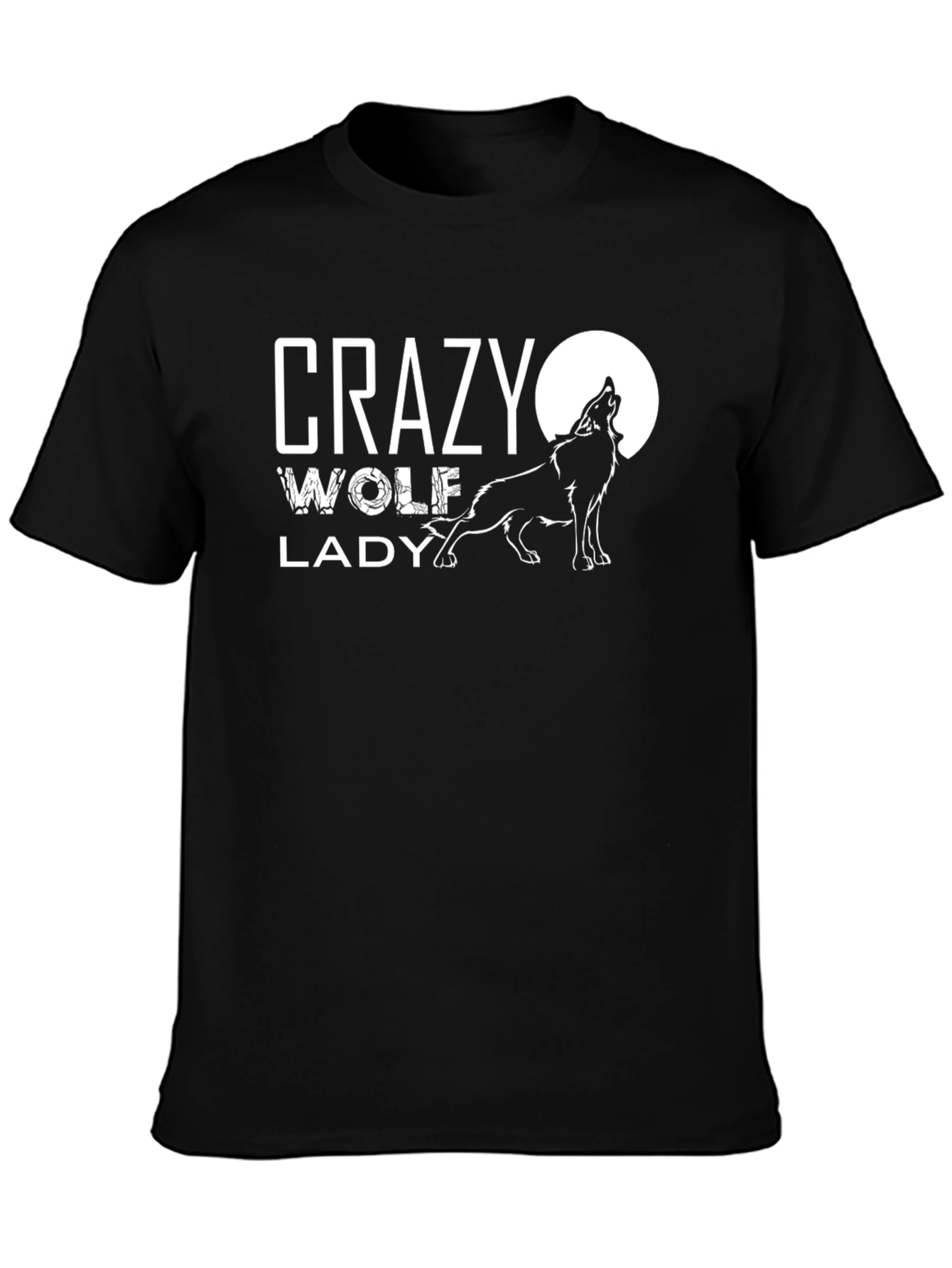 Black Crazy Wolf Lady T-Shirt - Black view 3